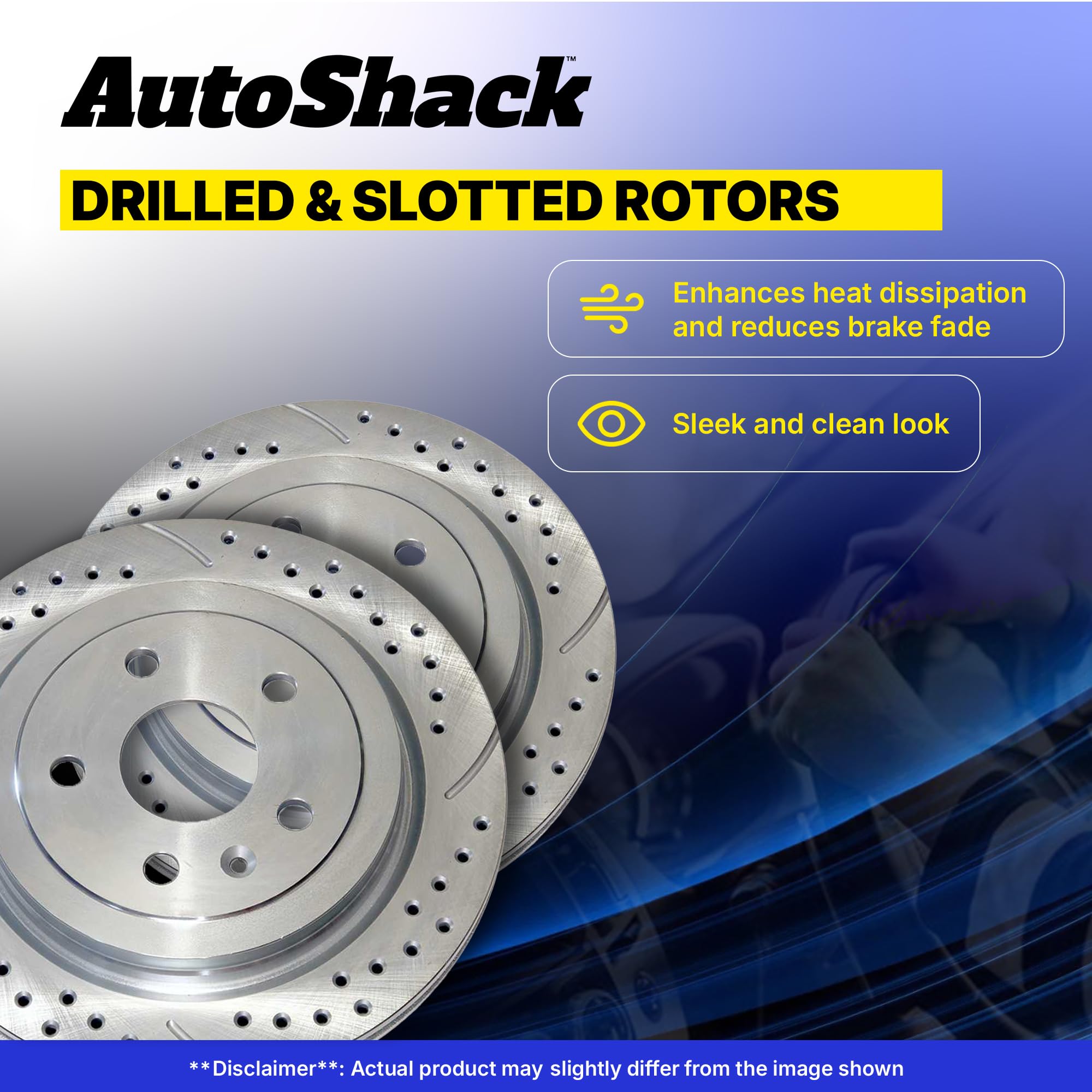 Autoshack Rear Drilled Slotted Brake Rotors Silver Pair 2 Driver And Passenger Side Replacement For 2012-2018 Ford F-150 2.7L 3.5L 3.7L 5.0L 6.2L V6 V8 4Wd Awd Rwd Manual Parking Brake Pr780978Dszpr