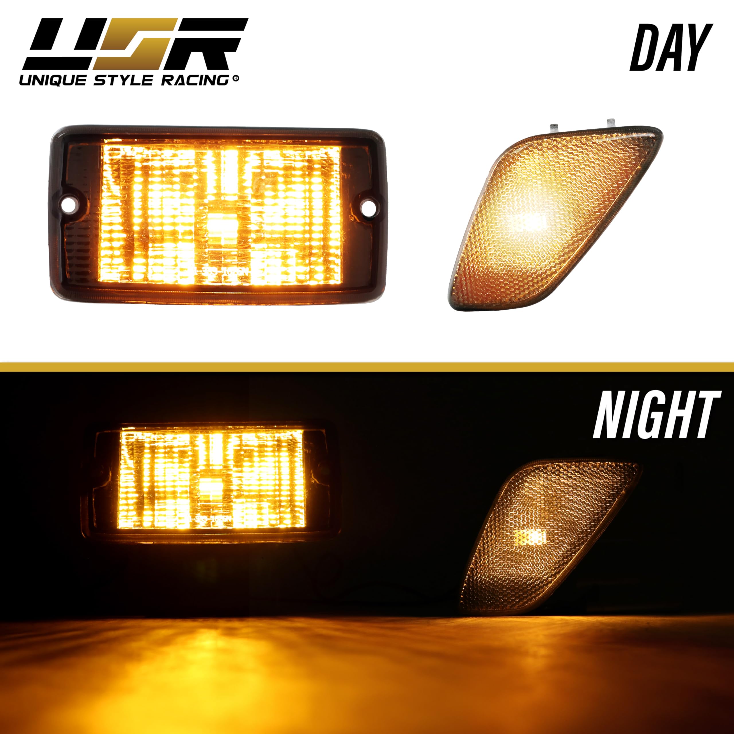 Usr 97-06 Tj Wrangler Smoke Lens Corner Side Marker Light & Front Turn Signal Lights - With X4 Led Amber Bulbs Upgrade - 4 Piece