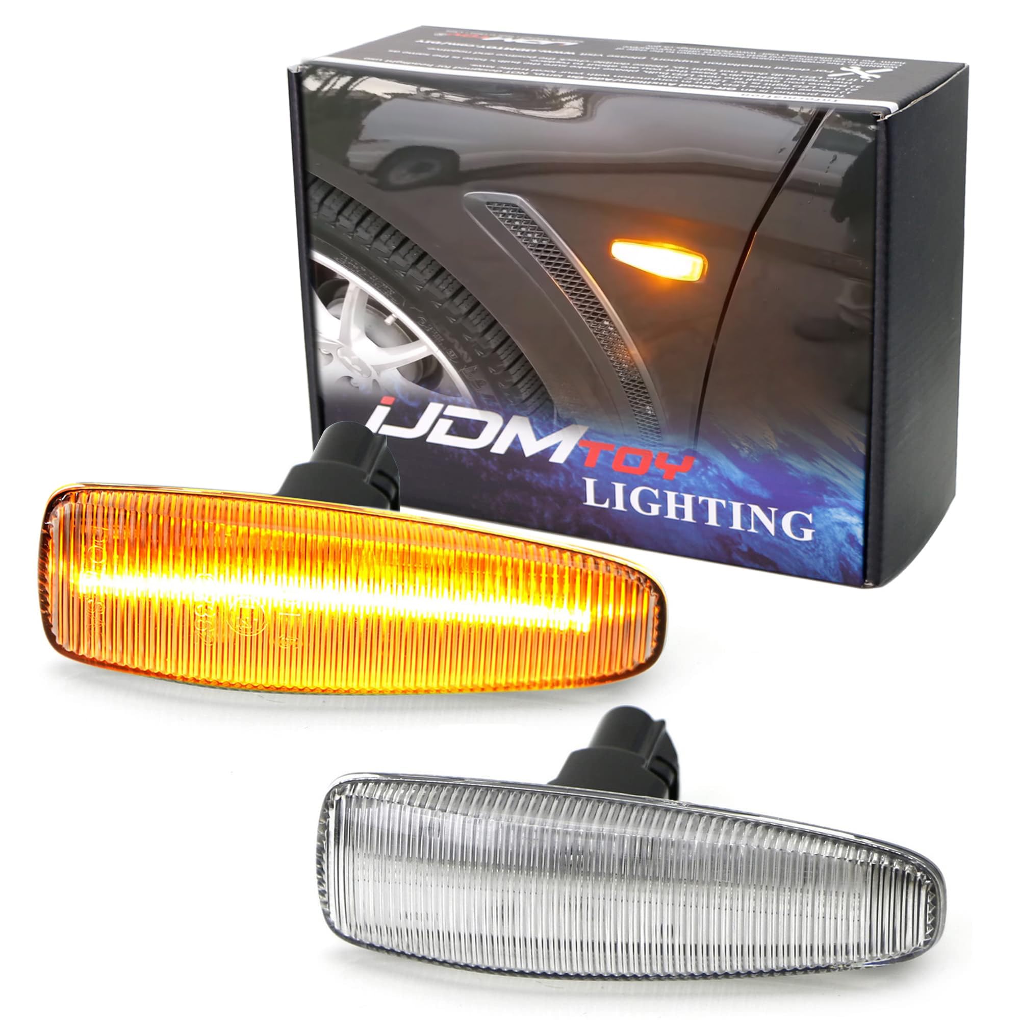 Ijdmtoy Clear Lens Amber Full Led Front Side Marker Lights Compatible With Mitsubishi Lancer Evo X Mirage Outlander Sport, Power