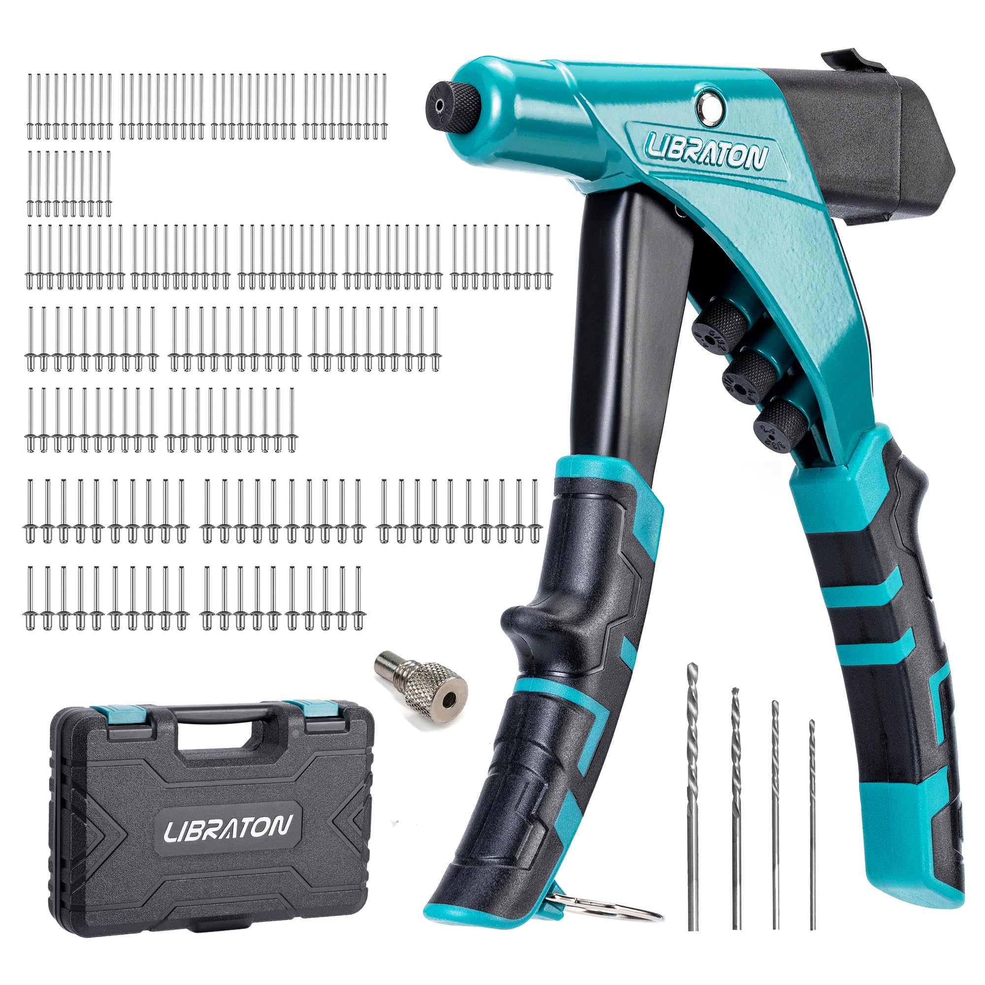 Libraton Professional Heavy Duty Rivet Gun, One-Handed Pop Rivet Gun Set, Robust Riveter With Shaft Container, Manual Riveting T
