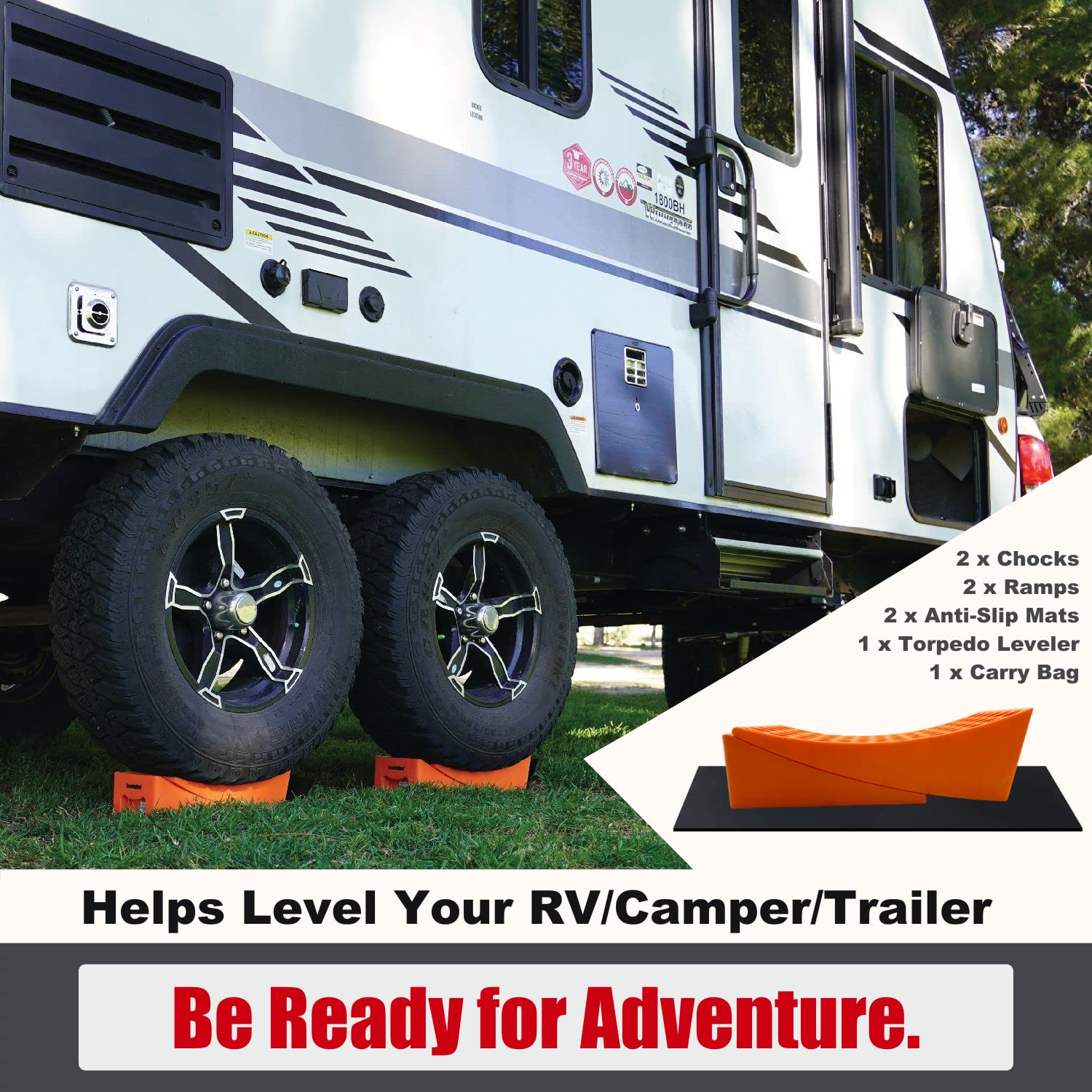 SECURITYMAN RV Leveling Ramps 2 Pack Kit | Premium Anti Slip Camper Leveler | Trailer Wheel Chocks for Dual Axle Trailers - Fast