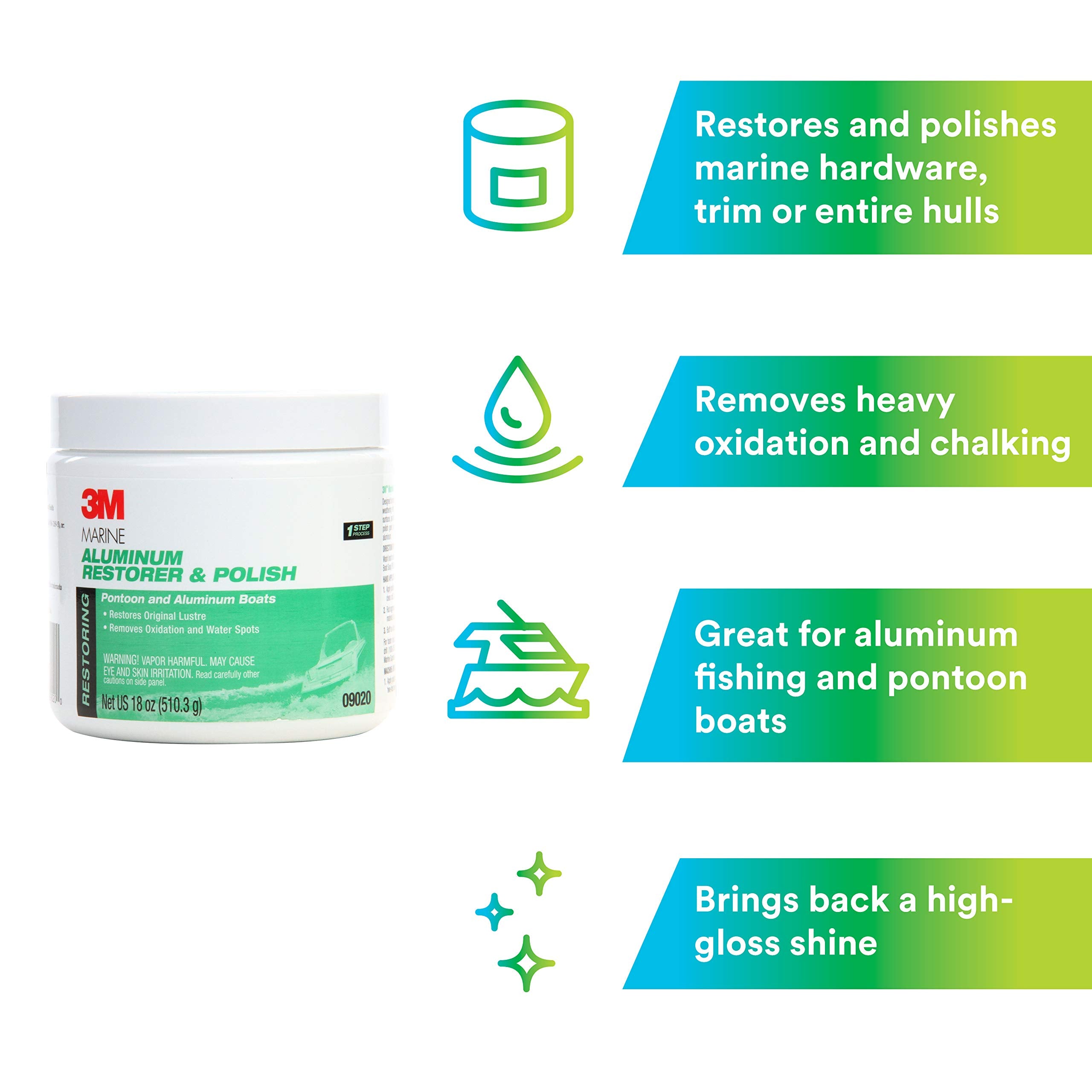 3M Marine Aluminum Restorer And Polish, 09020, 18 Oz, For Marine Detailing, Remove Heavy Oxidation And Chalking, 1 Tube