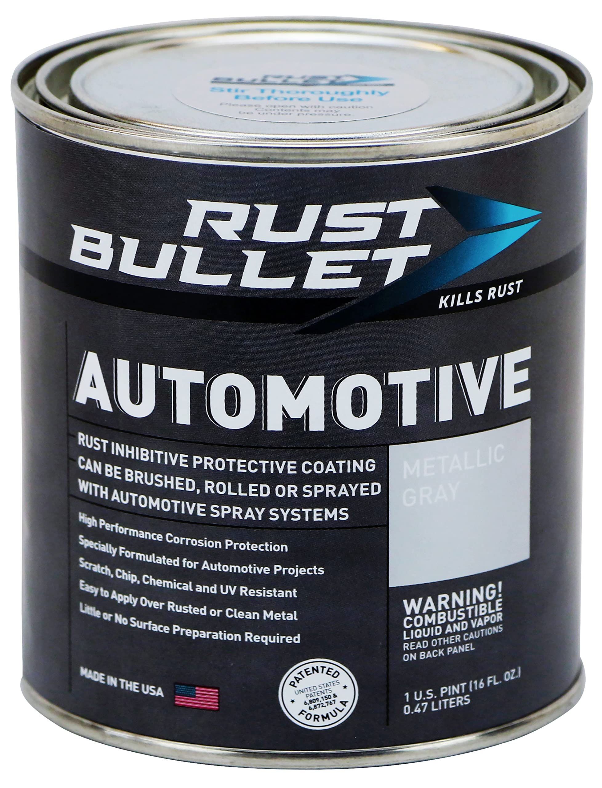 RUST BULLET Automotive Rust Inhibitor Paint, 1 Pint, Rust Protective Coating for Metal, Metallic Gray