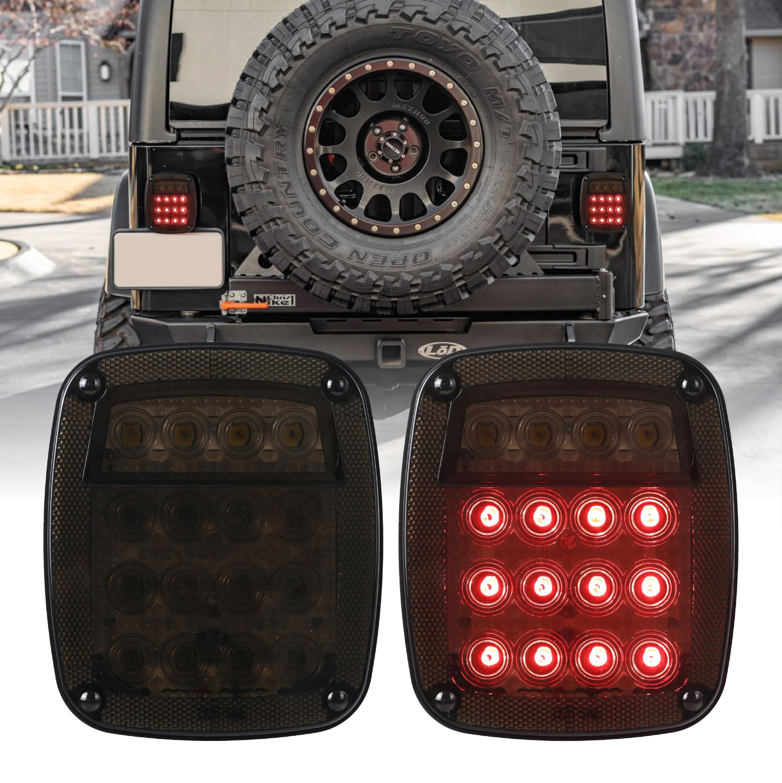 Usr Tj Tail Lights - Full Led Smoke Rear Brake Stop Turn Signal Reverse Backup Tail Lamps Set (Left + Right) For 1997-2006 Wrang