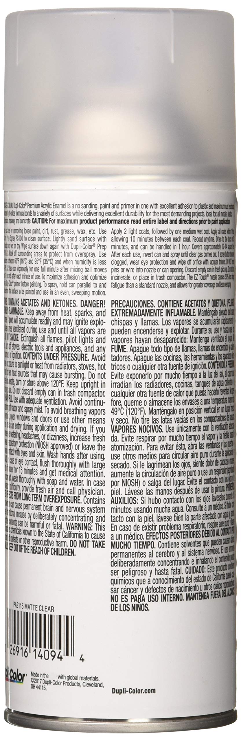 Dupli-Color Epae11500 Premium Acrylic Enamel Spray Paint - Matte Clear - 12 Oz. Aerosol Can