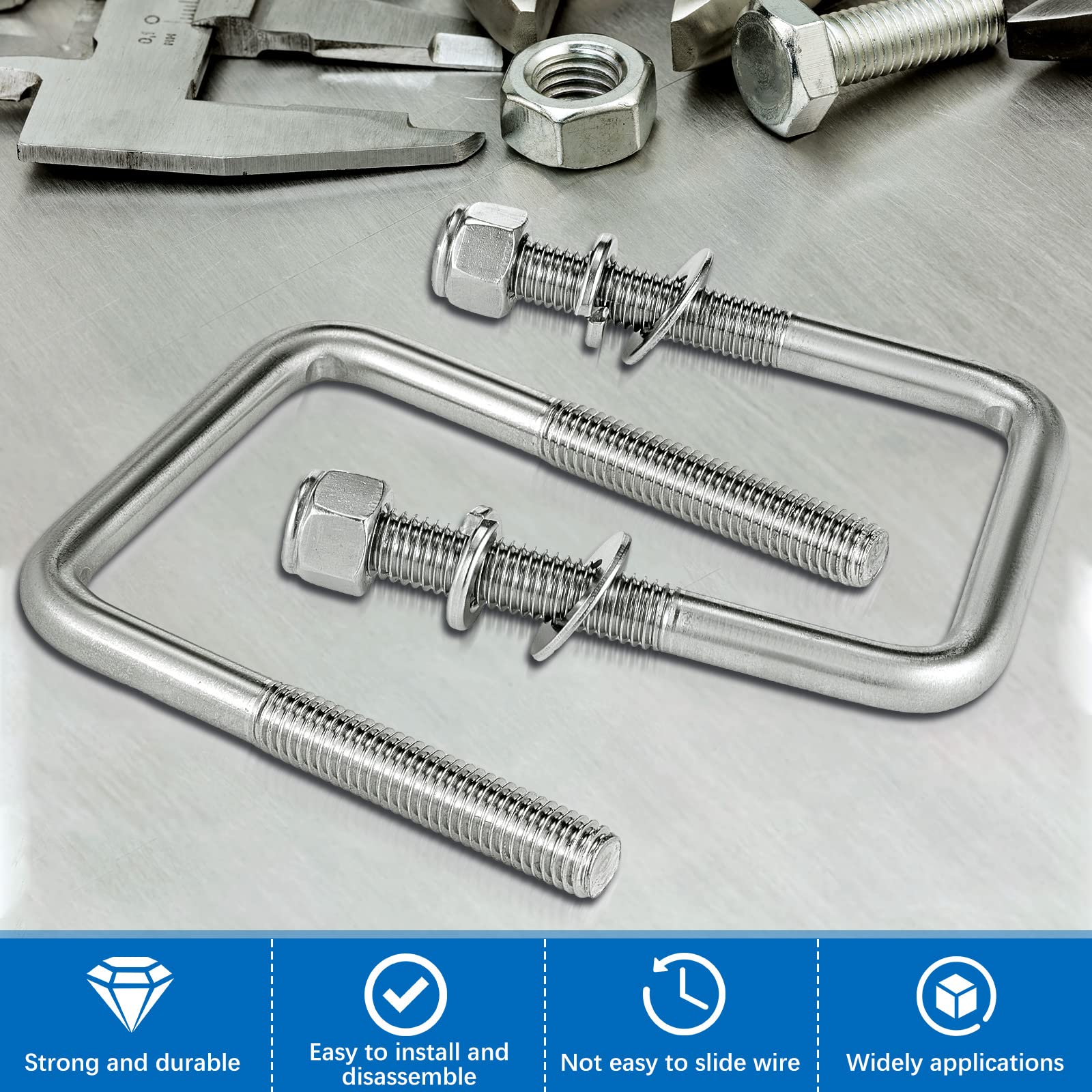 8 Pcs Hotop 304 Stainless Steel Square U-Bolt Boat Trailer U-Bolts with Washers and Nuts l Heavy Duty U Bolt for Sailboat Traile