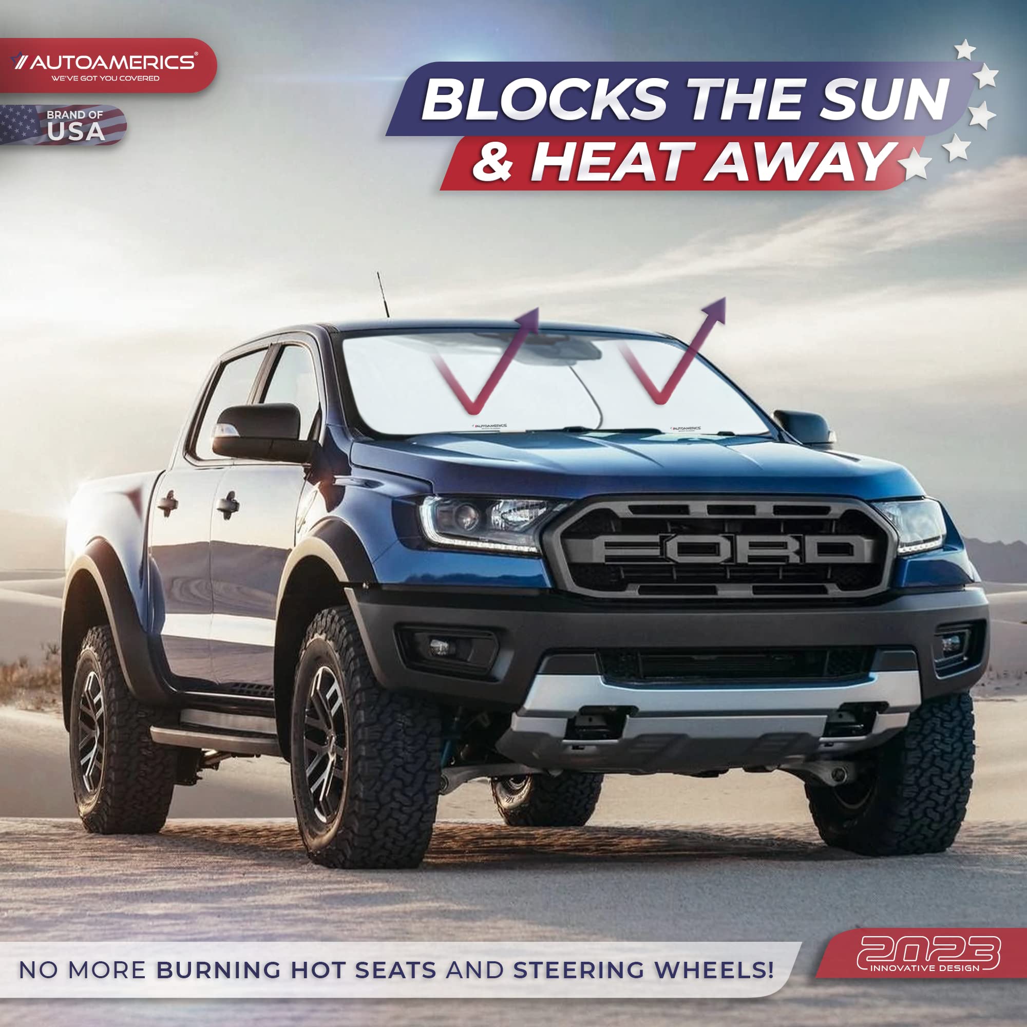 Autoamerics Windshield Sun Shade 2-Piece Foldable Car Front Window Sunshade For Most Sedans Suv Truck - Auto Sun Blocker Visor P