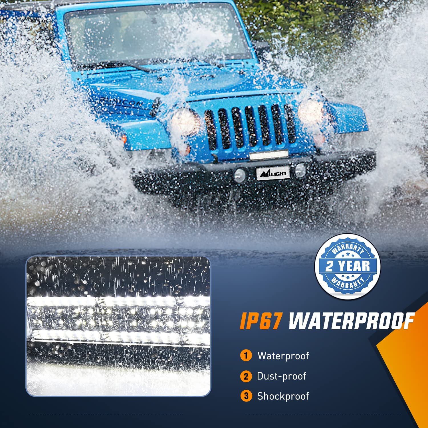 Nilight 22 Inch Side Shooter Led Light Bar Quadruple Row Spot Flood Combo Lights W/Wiring Kit For Fog Driving Work Lighting On T