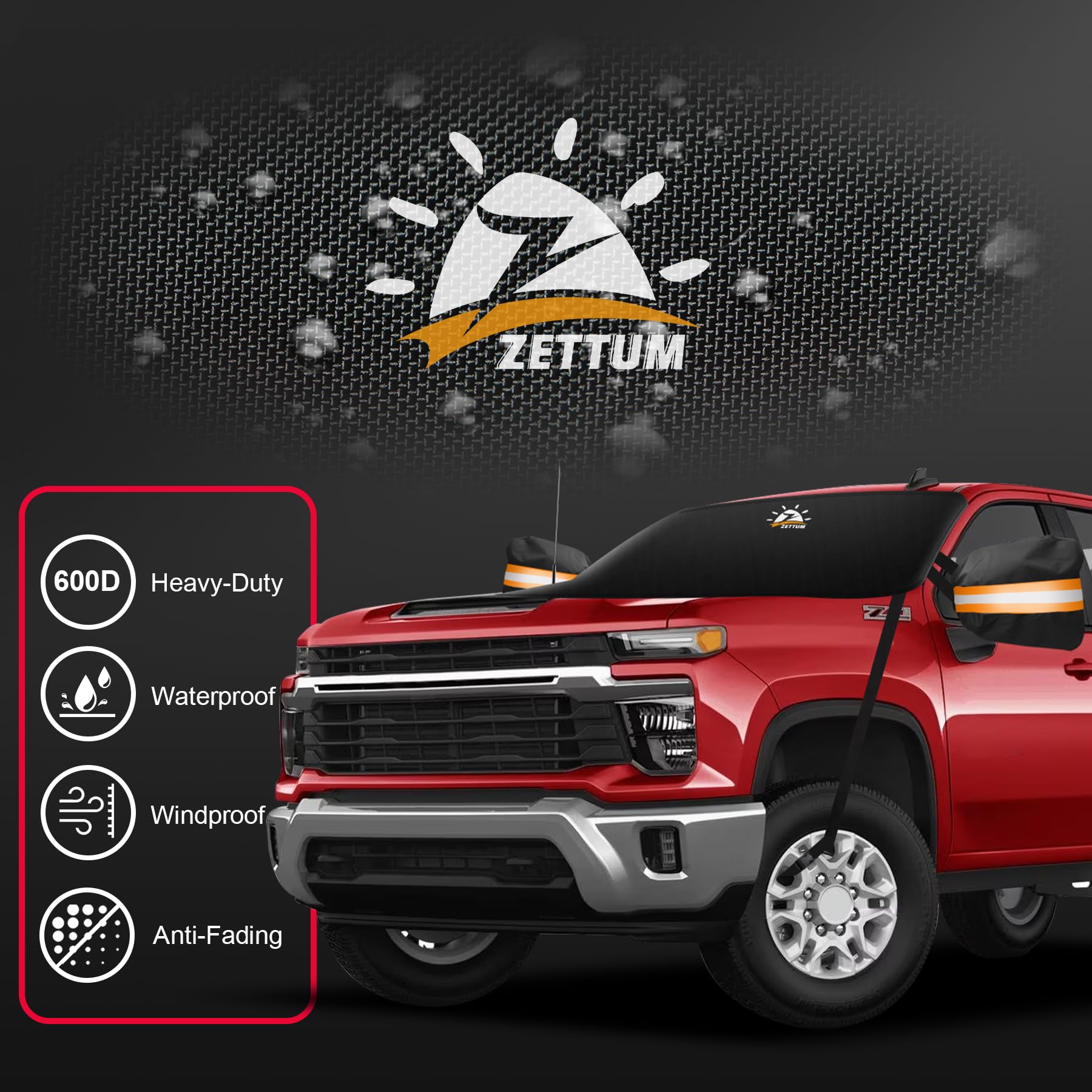 Zettum Car Windshield With Tow Mirror Cover - 600D Windshield Cover For Ice And Snow Windproof & Heavy Duty, Winter Frost Hail P
