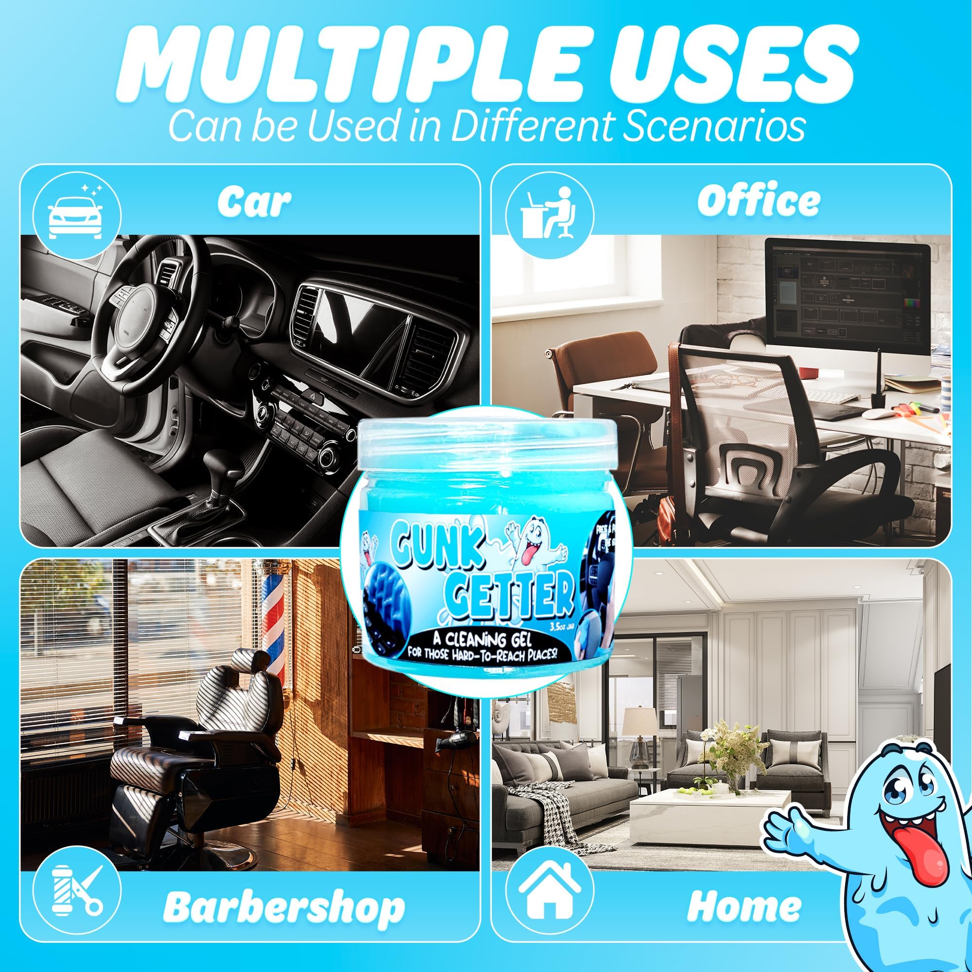 PeerBasics Gunk Getter, Cleaning Gel for Those Hard to Reach Places, Automotive Cup Holder Electronic Keyboard Office, Slime Gel