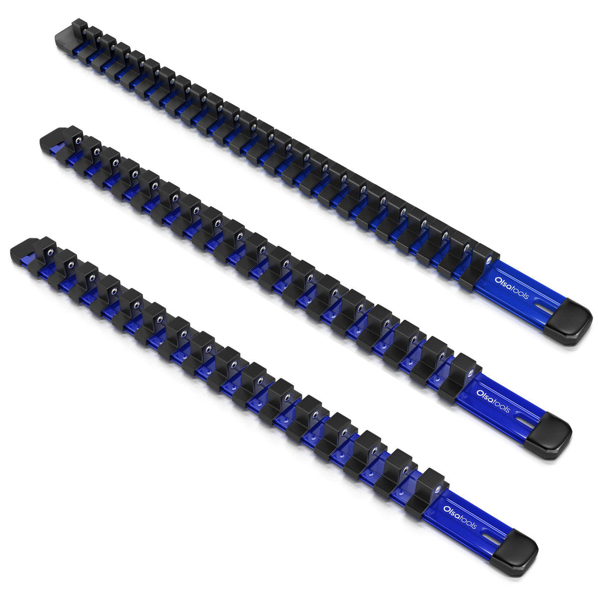 Olsa Tools 1/2-Inch, 3/8-Inch & 1/4-Inch Drive Aluminum Socket Organizer  Professional Quality Socket Holder (Blue)