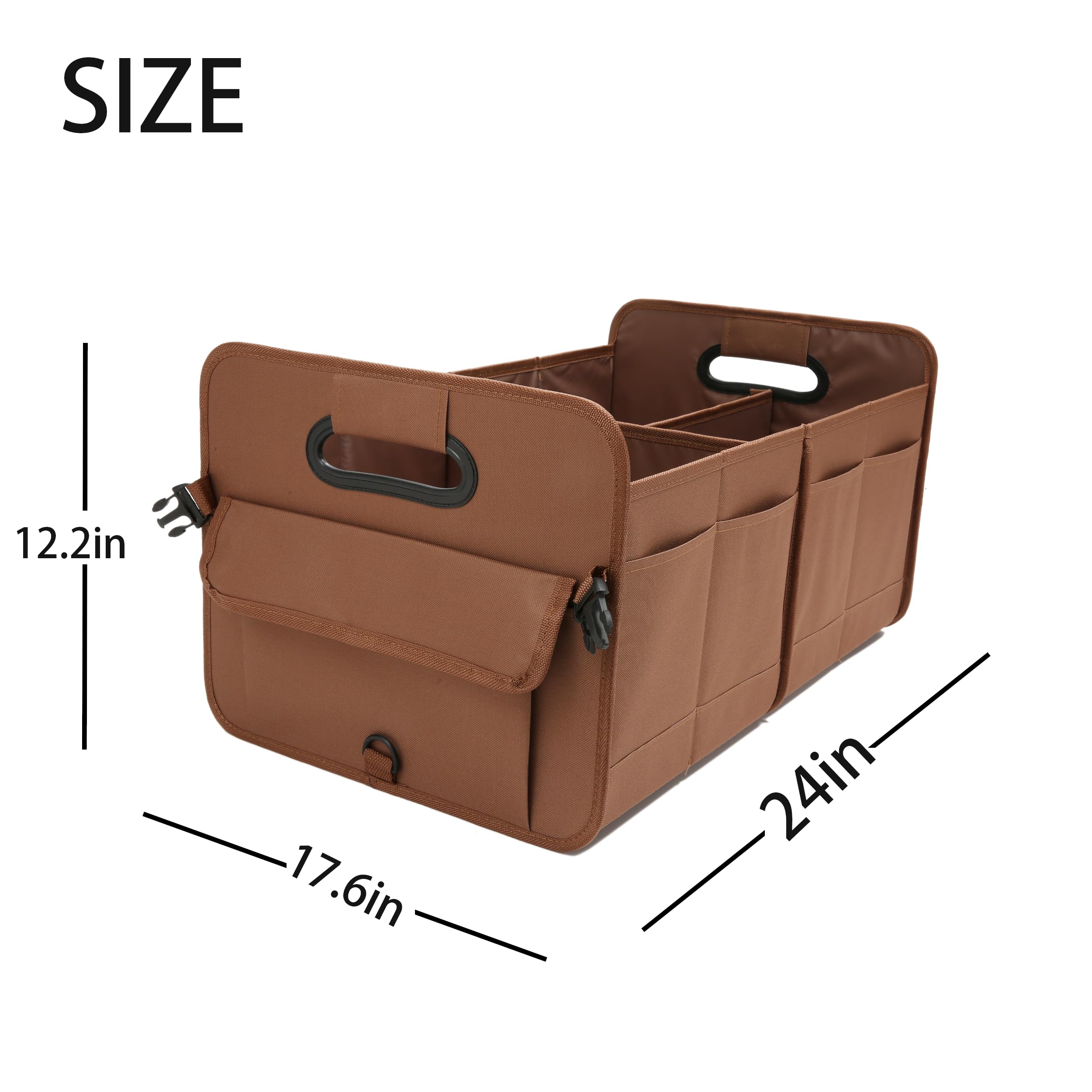 Aokjoy Car Trunk Organizer, Brown, Foldable, Non-Slip, Adjustable, Multiple Compartments, 600D Oxford Cloth Material