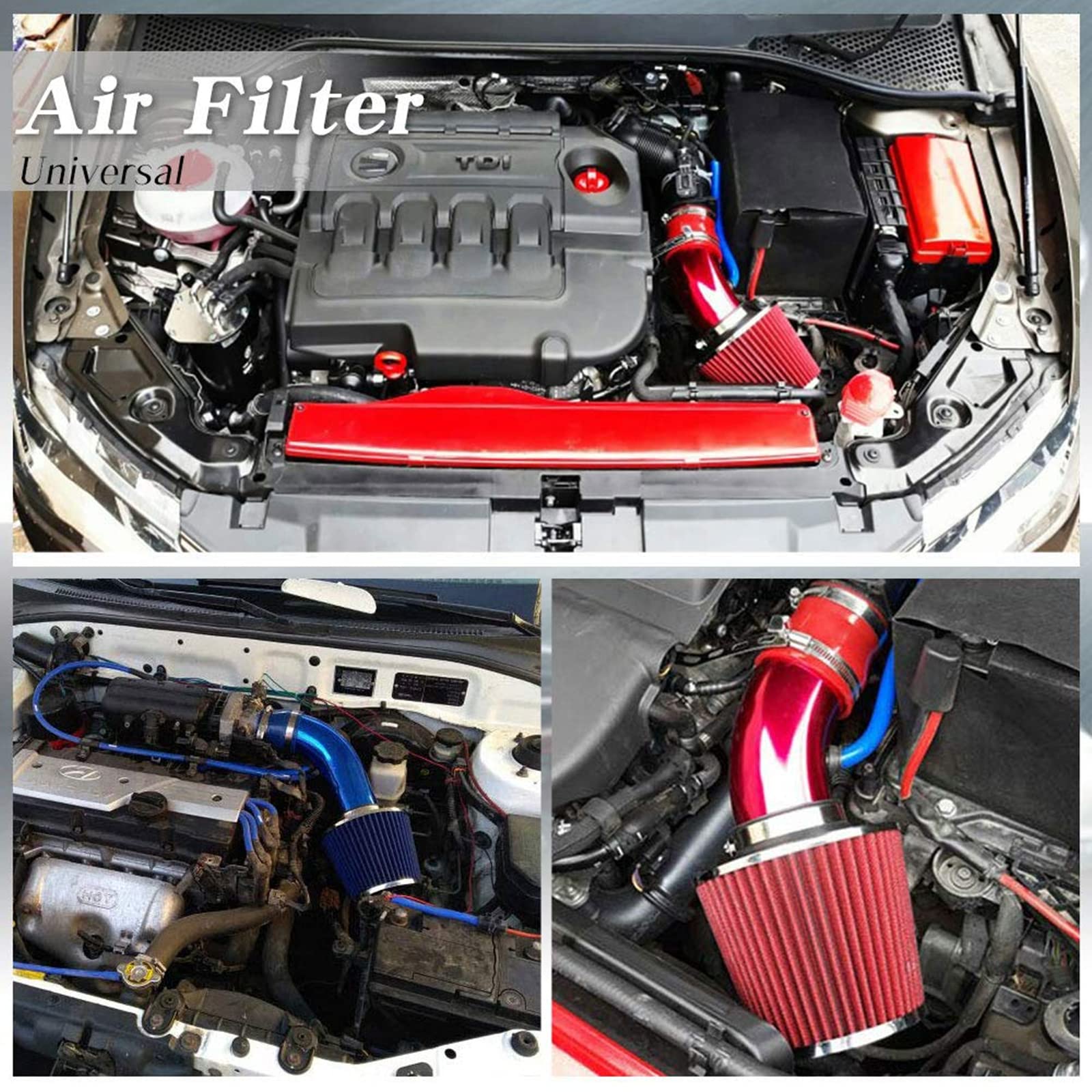 Sporacingrts Cold Air Intake Pipe, 76Mm 3 Inch Universal Percompatible Withmance Car Cold Air Intake Turbo Filter Aluminum Autom