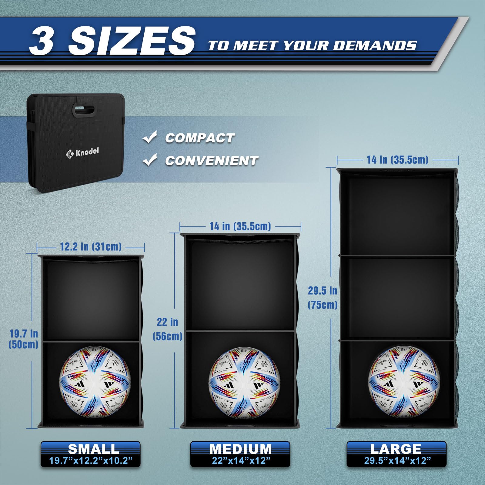 K KNODEL Car Trunk Organizer - Foldable Storage with Reinforced Handles, Black, Durable Polyester