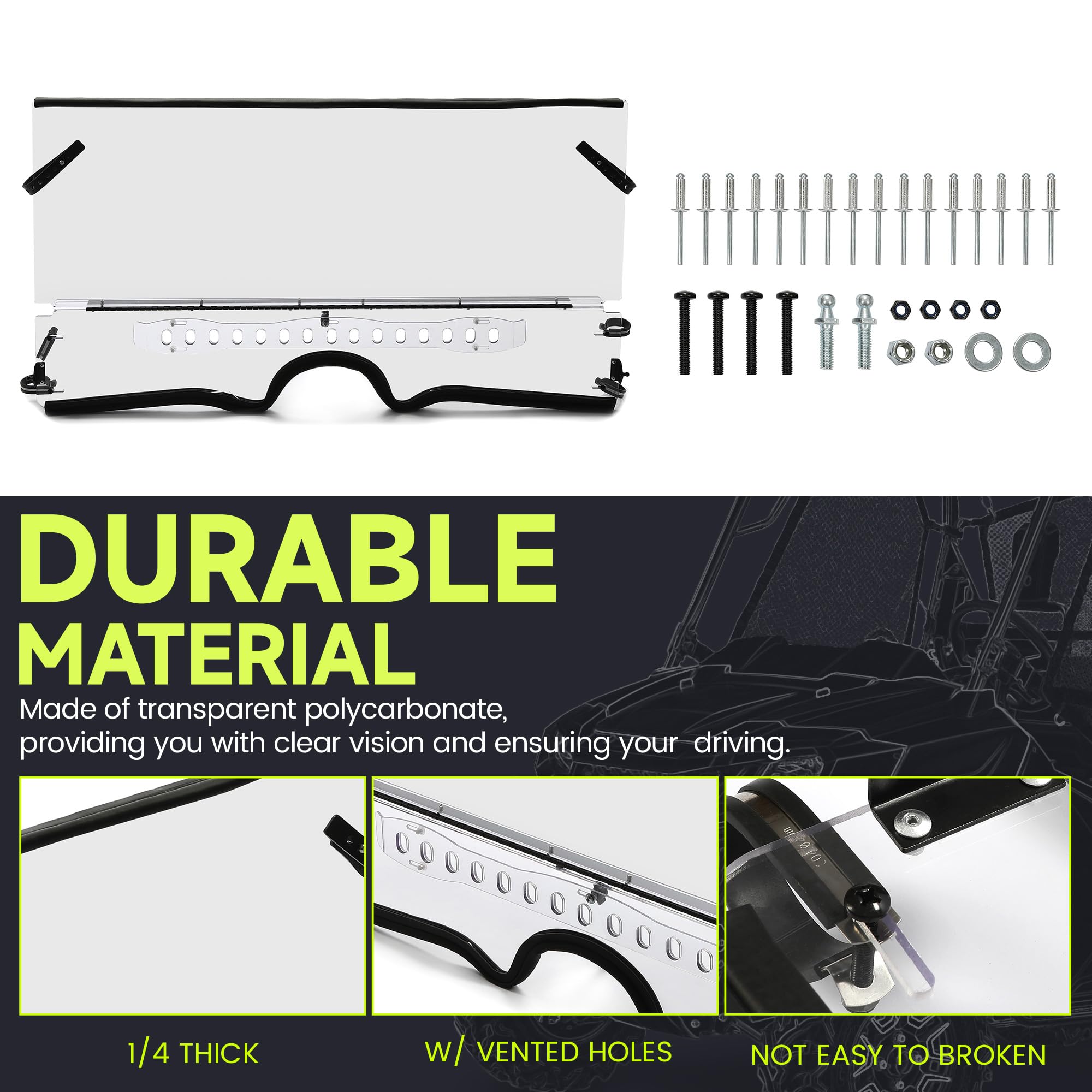 HECASA Front Clear Vented 1/4'' Windshield Compatible with 2004-2013 Yamaha Rhino 450 660 700 Windscreen