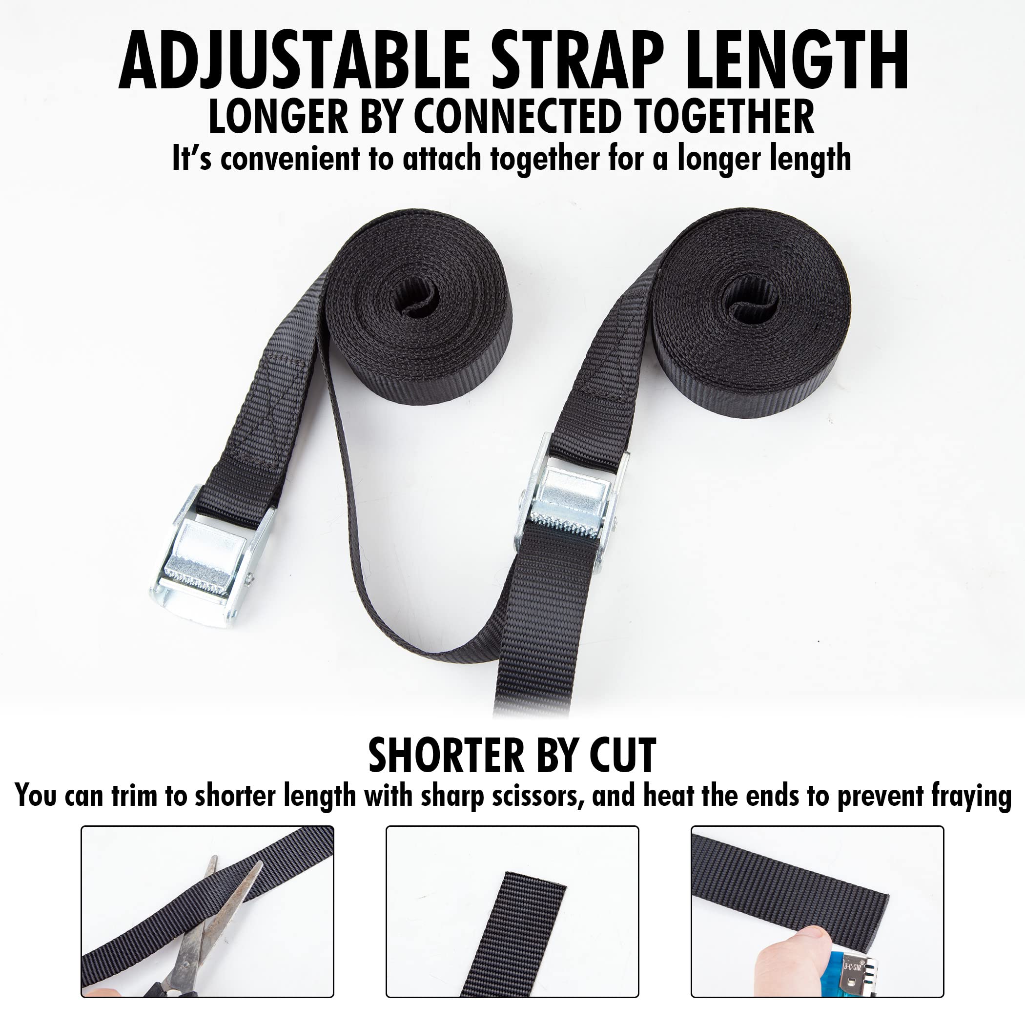 Cartman 1'' X 12' Lashing Straps Cargo Tie-Down Strap Up To 600Lbs, 12Pk In Carry Bag, Black