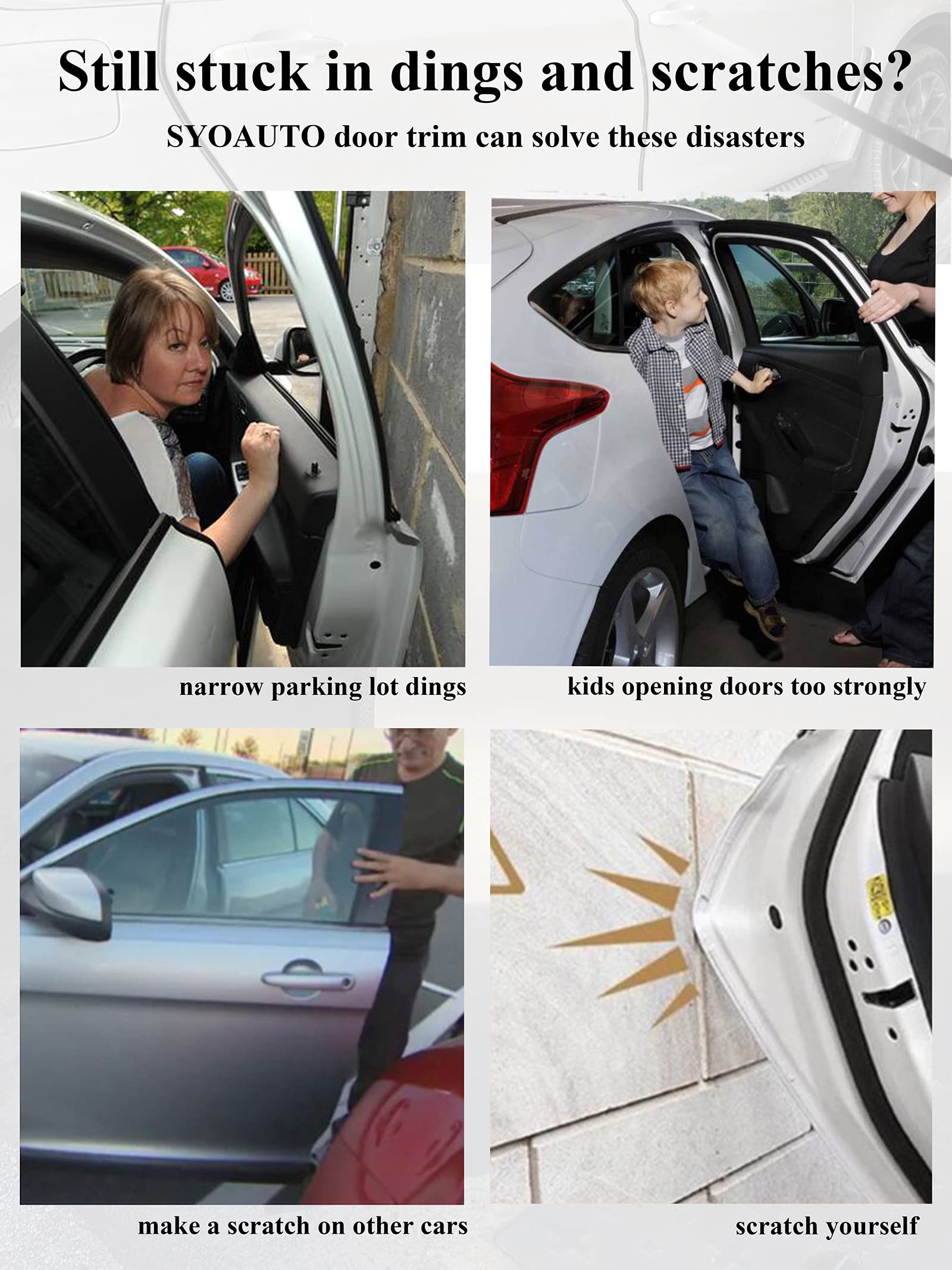 Syoauto 13Ft(4M) Door Edge Guard White Car Door Edge Guards Door Edge Protector For Cars Rubber Auto Door Trim U Shape Build In