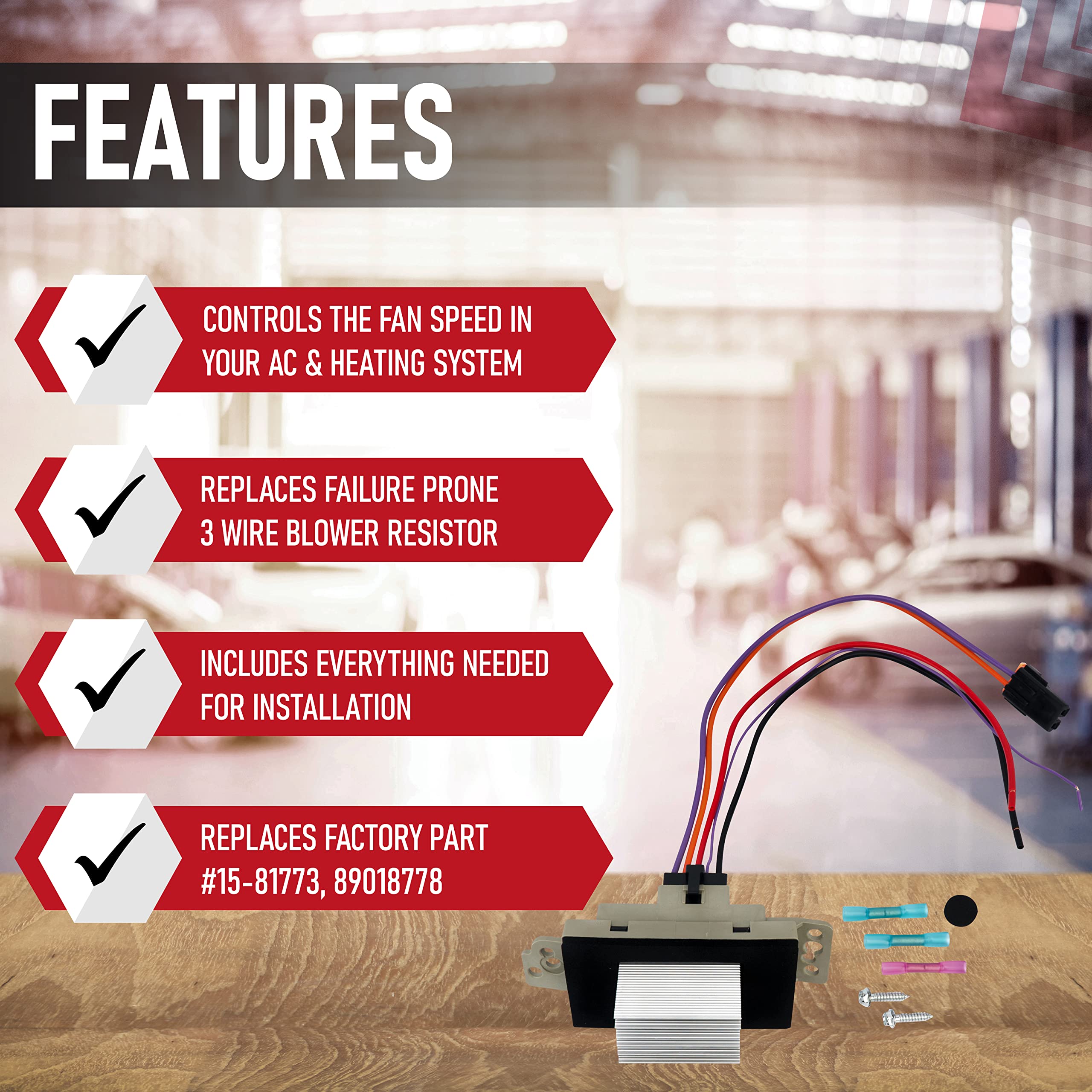 Hvac Blower Motor Resistor Complete Kit With Harness - Replaces 15 81773, 89018778, 89019351, 1581773, 15-81773 Compatible With