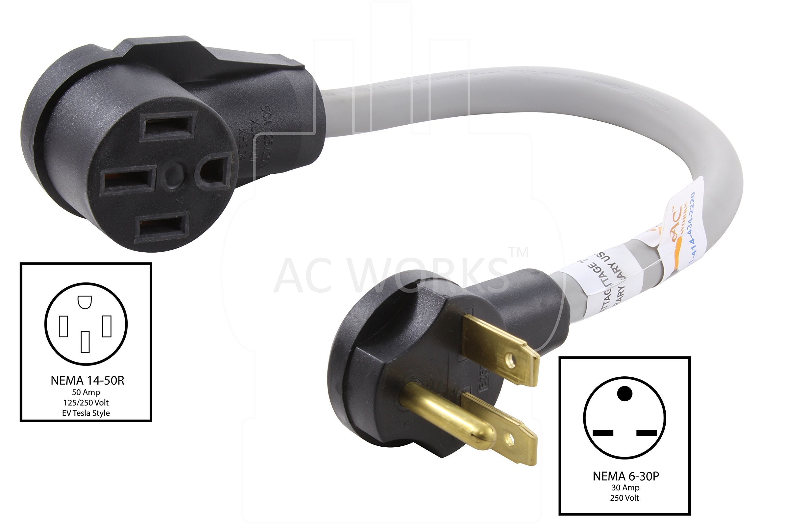 Ac Works Electric Vehicle Charging Adapter For Tesla Use (6-30 30A 250V Ac Unit To Tesla)