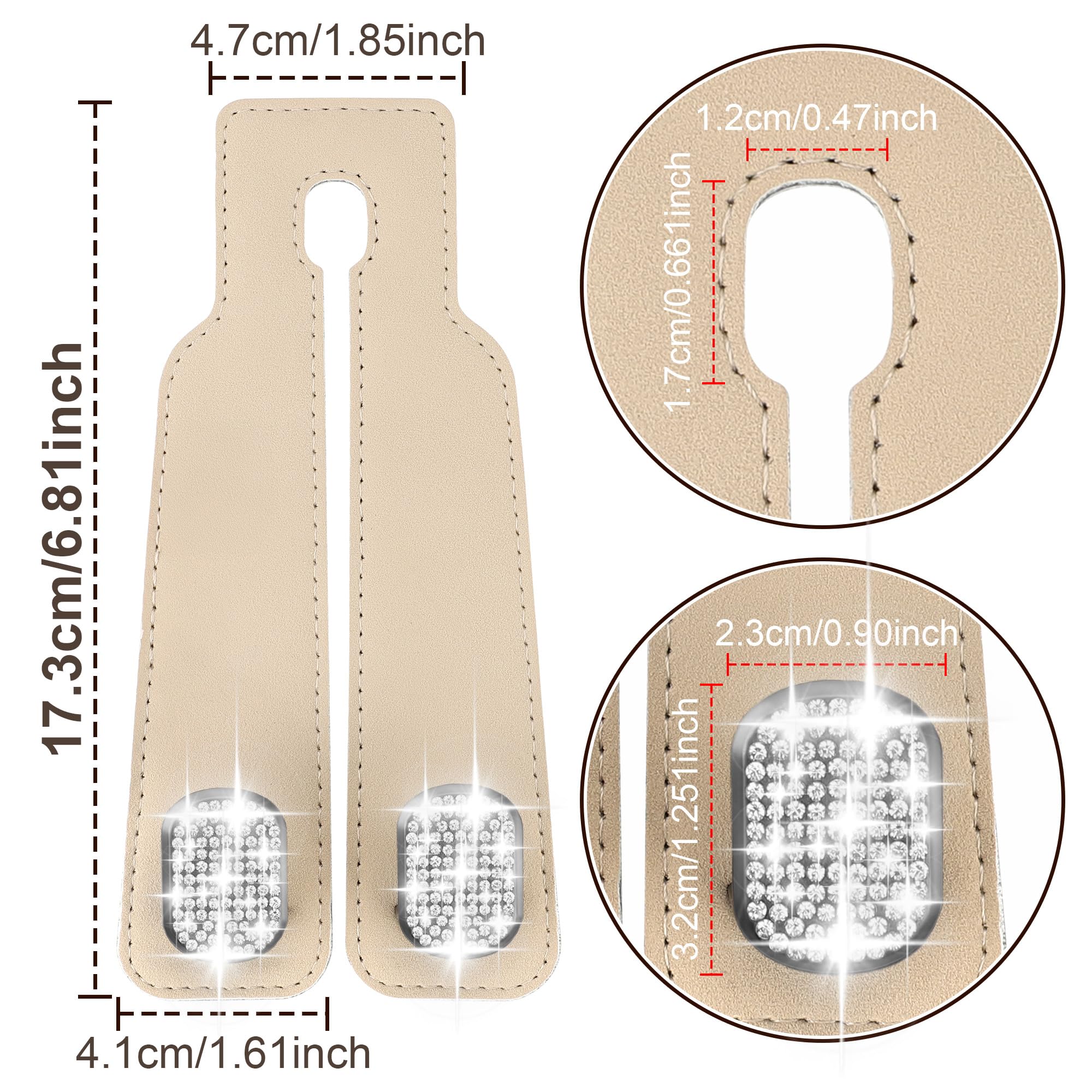 Amelity Headrest Hooks for Car, Bling Car Hooks for Purses and Bags Cute, Car Seat Back Storage (2 Pack, Beige)