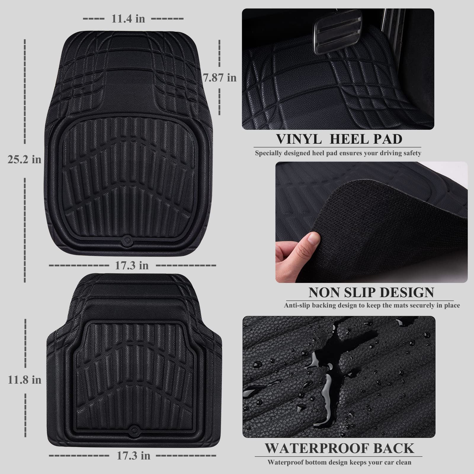 Car Pass Leather Car Floor Mats -3D Waterproof All Weather Season, Universal Trim To Fit & Anti-Slip Burr Bottom Safety & Light