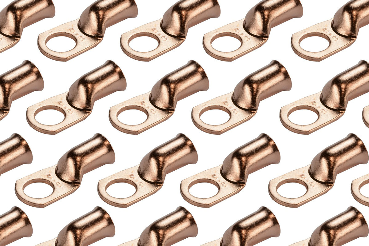 Temco 100 Pack Bare Copper Welding Battery Cable Ends, Lugs Terminal 1/0 Awg 1/2'' Hole (6 Awg To 1/0 Awg Options Available)