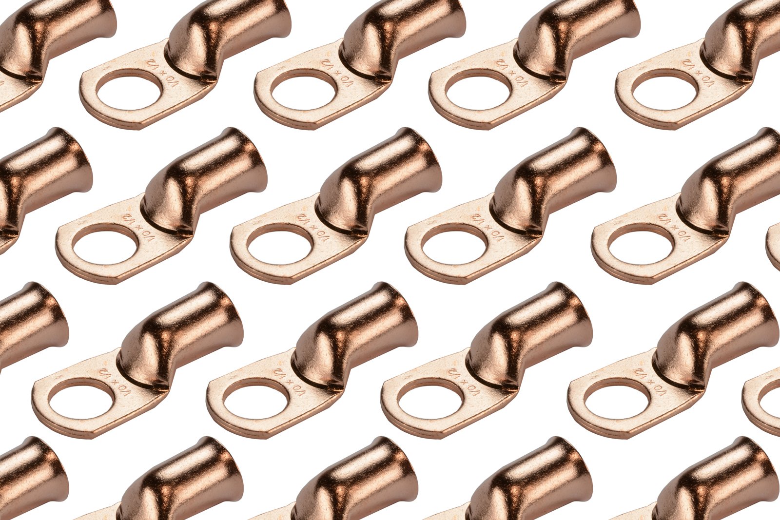 Temco 50 Pack Bare Copper Welding Battery Cable Ends, Lugs Terminal 1/0 Awg 1/2 '' Hole (6 Awg To 1/0 Awg Options Available)