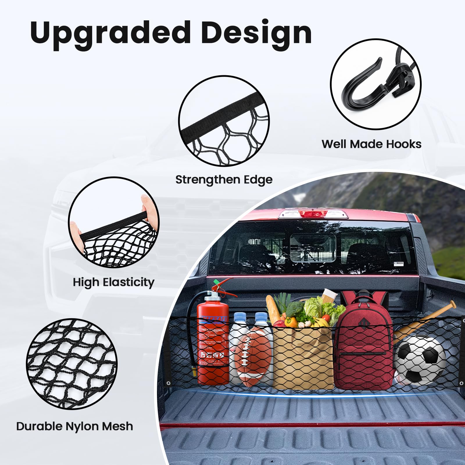 Canvcle Trunk Cargo Net for 2022-2025 Ford Maverick Accessories Envelope Style Mesh Trunk Net Organizer and Storage Stretchable