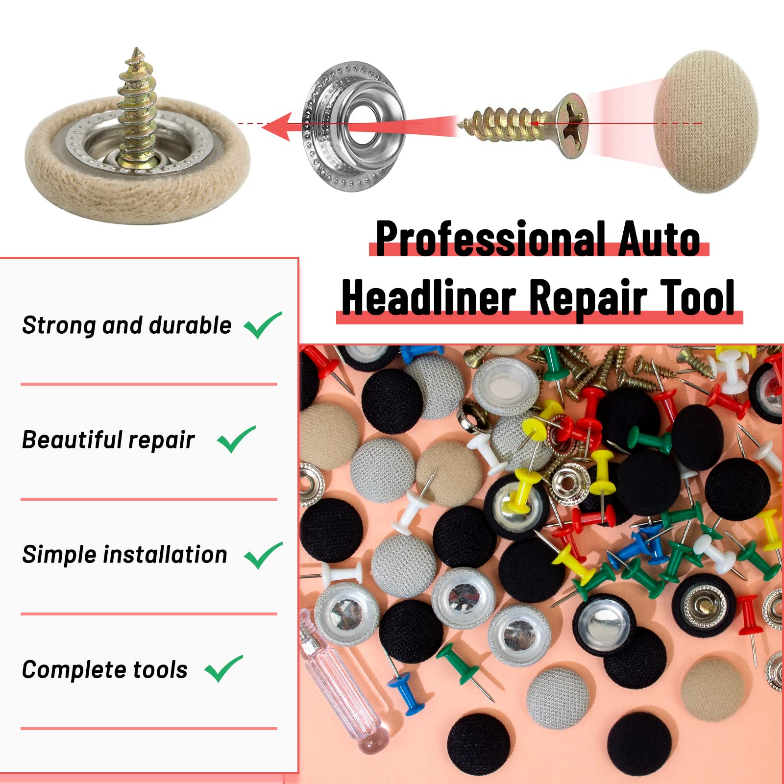 362 pcs Car Roof Repair Rivets Headliner Repair Button Auto Roof Snap Rivets Retainer for Car Roof Flannelette Fixed with Instal