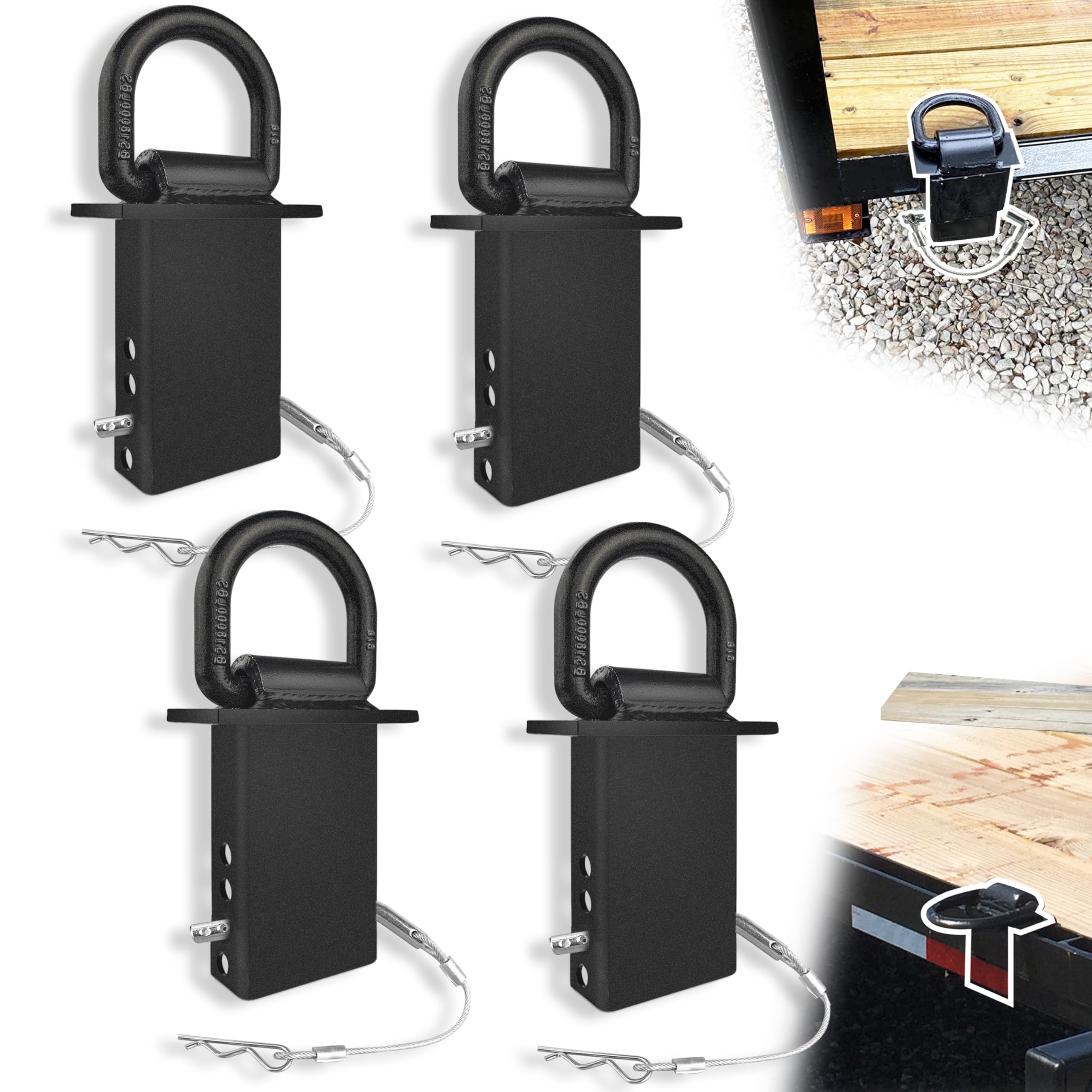Vonlx Stake Pocket D Rings 4Pcs Upgrade 18000Lbs Heavy Duty D-Ring Tie Downs For Utility Trailers And Flatbed Trucks W/Hitch Pin