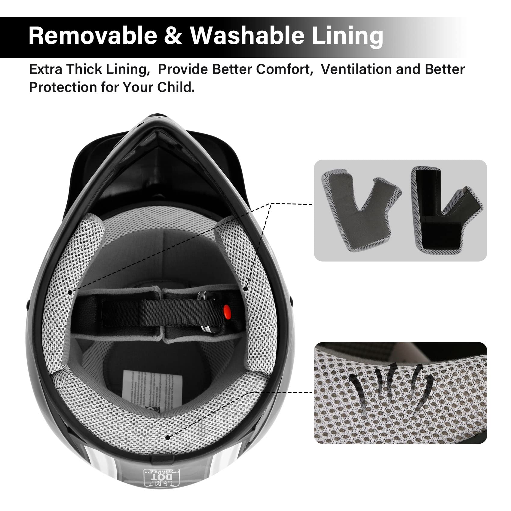 Xfmt Dot Youth Kids Motocross Offroad Street Dirt Bike Helmet Goggles Gloves Atv Mx Helmet (Black Spiders, Medium)