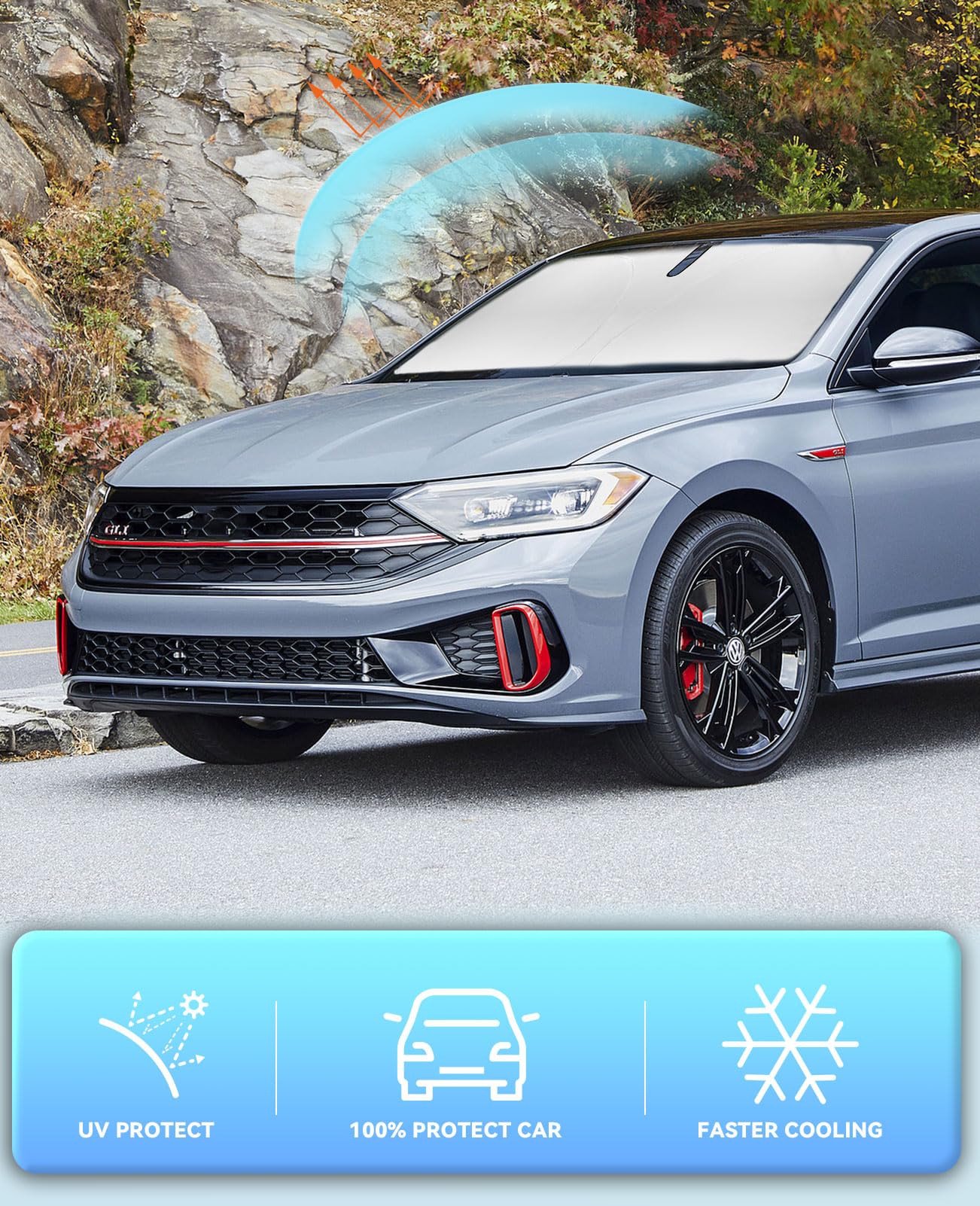 Sun Shade For Vw Volkswagen Jetta Windshield Sunshade Custom Fit Vw Jetta 2019-2023 2024 2025 Car Accessories Windshield Cover F