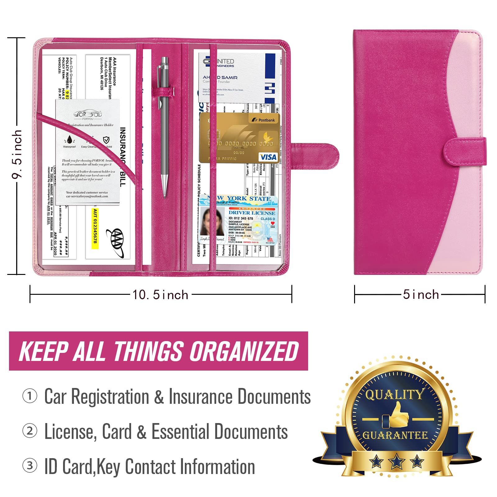 Foryou Car Registration And Insurance Holder Car Document Holder Registration And Insurance Card Holder For Cards, Driver License & Other Essential Documents(Purple Pink)
