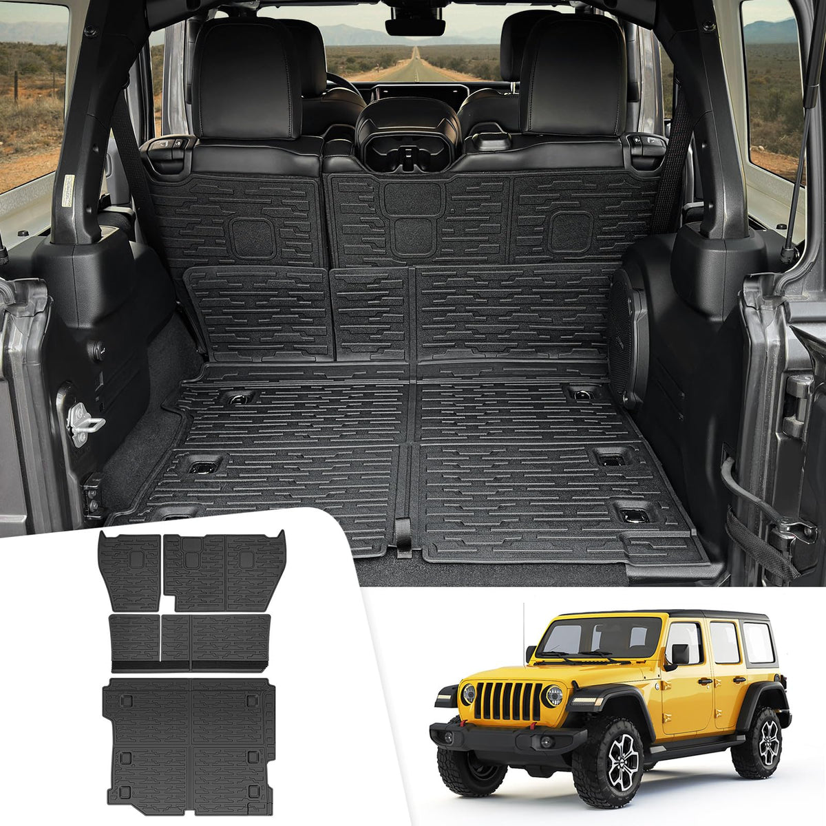 JTYZSM Cargo Mats for 2018-2025 Jeep Wrangler JL Unlimited 4X4 Trunk Mat with Backrest Liner, All Weather TPE Protector Rear Bac