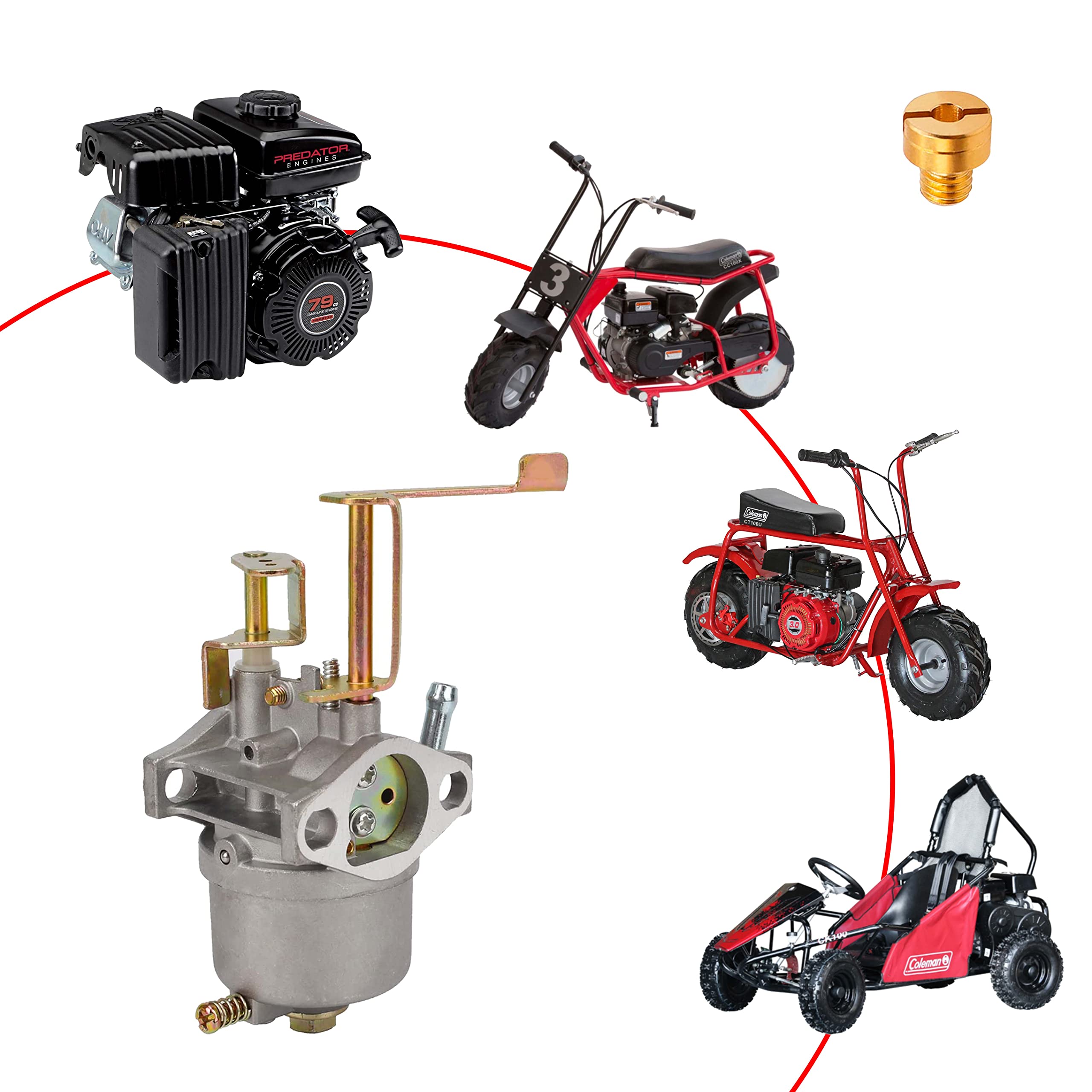 JMCHstore Performance Carb W/Replaceable Main Jet For Coleman CT100U CC100X Mini Bike, Carburetor for Predator 79cc Engine; Mass