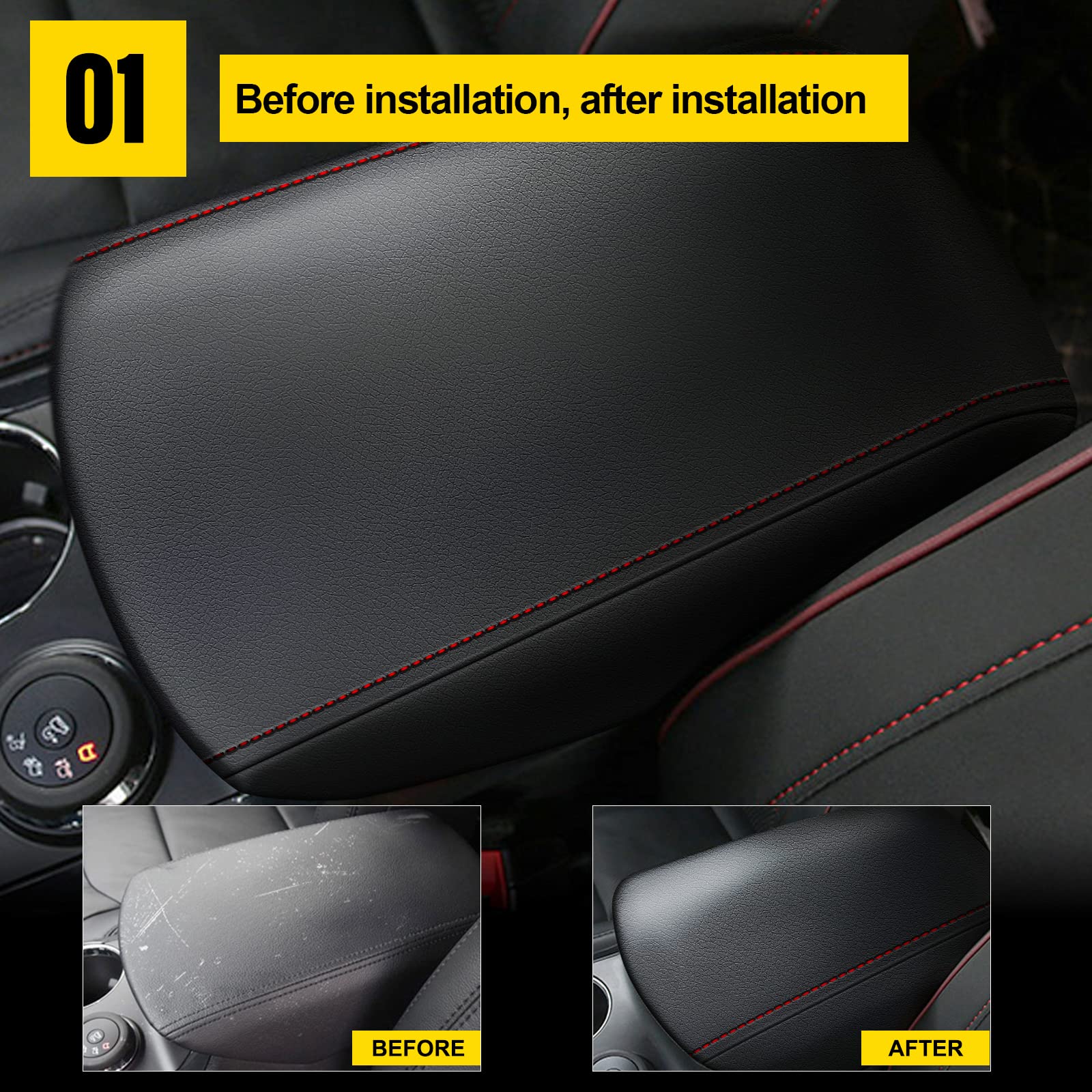 AOMSAZTO Center Console Armrest Covers for Ford Explorer 2011-2019 Black with Red Stiches