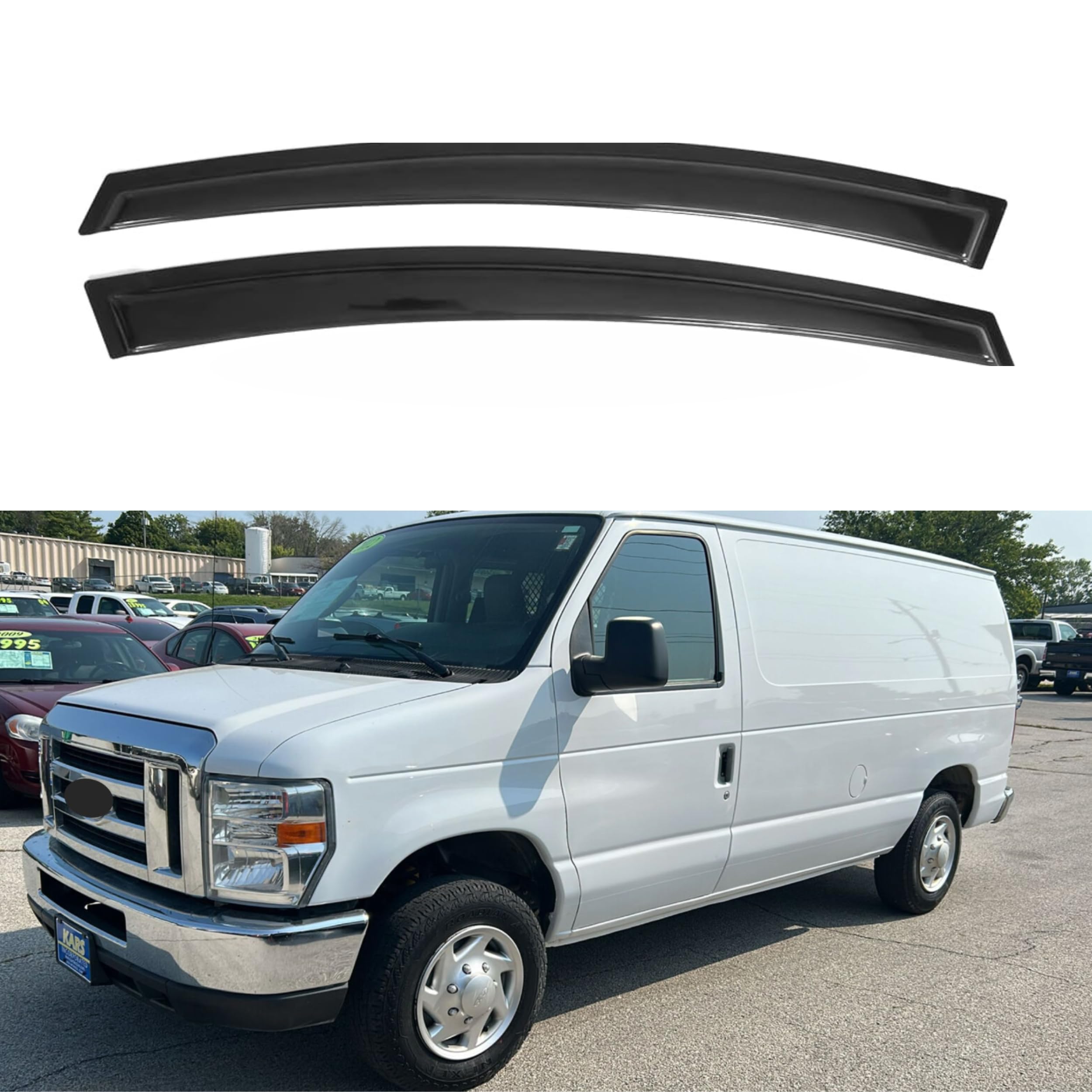 Ig Window Visor Compatible With 2007-2014 Ford E150 E250 E350 E450 Super Duty, Tape-On Extra Durable Rain Guard Side Vent Window