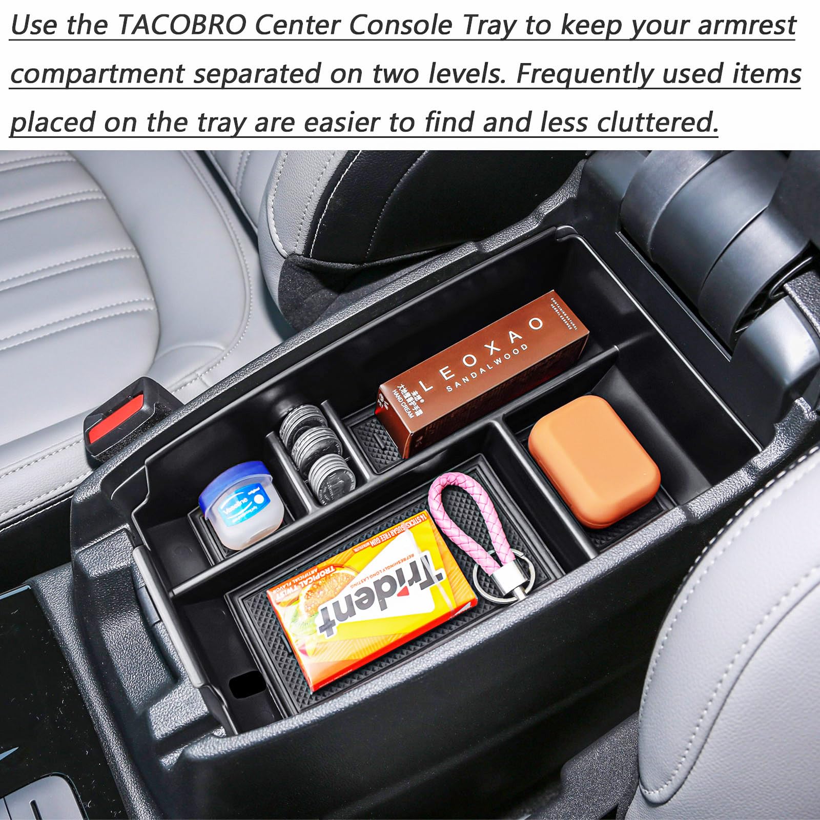 Tacobro Center Console Organizer Tray Compatible With Ford Escape 2020-2024 2025 And 2021 2022 2023 2024 2025 Bronco Sport Cx430 4-Door (Not For U725 2-Door) Secondary Storage Armrest Box - Black