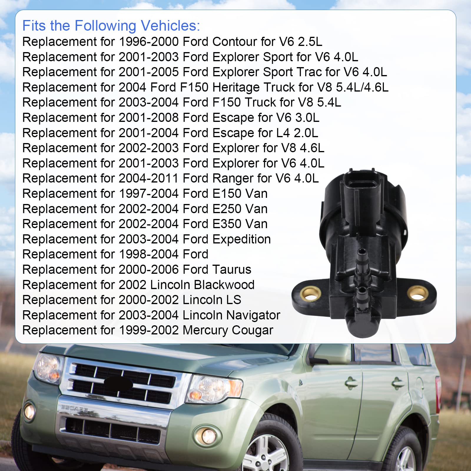 EGR vacuum solenoid valve vs63 replacement for 1997-2008 Ford Contour F150 E150 E250 E350 Escape Expedition Explorer Taurus Linc