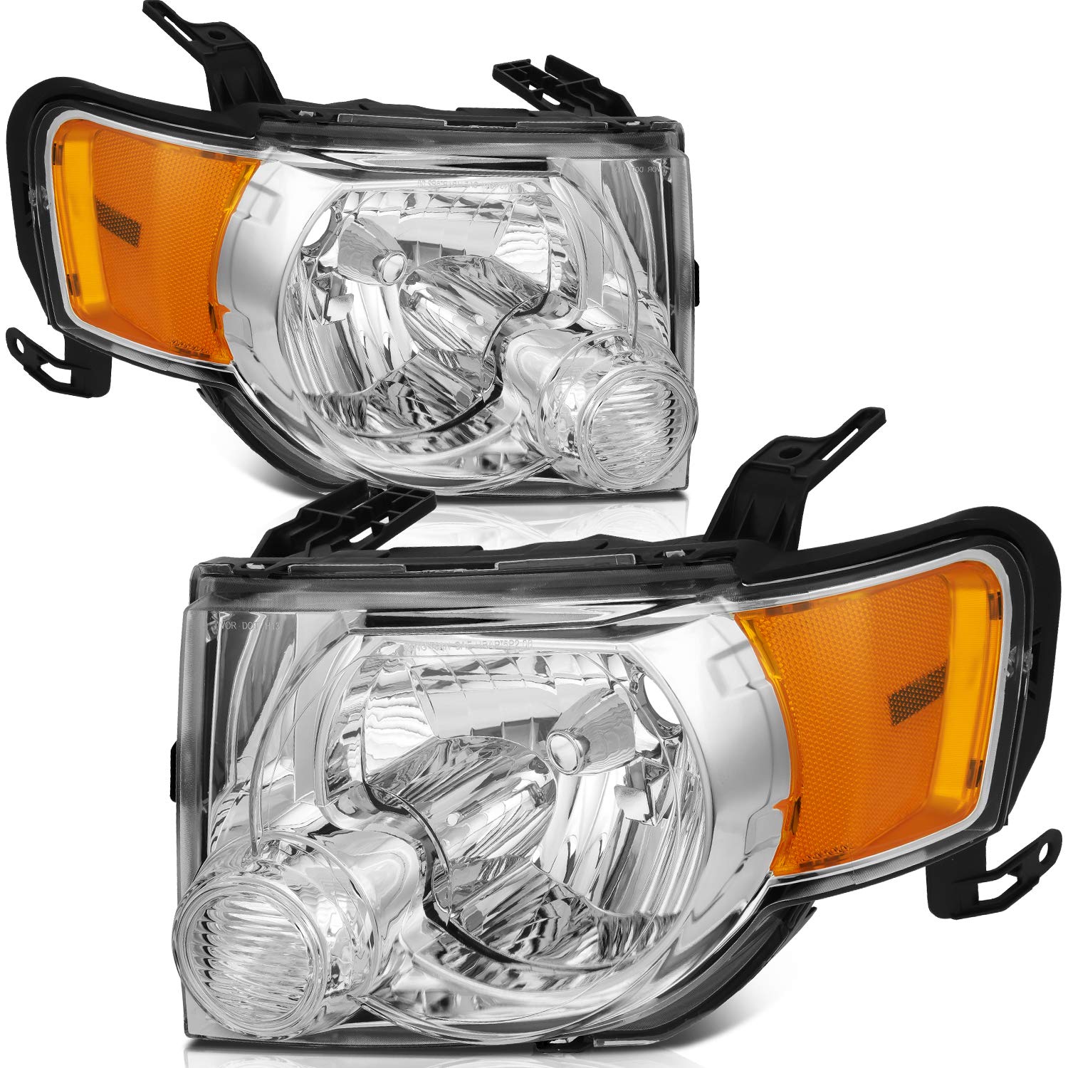 LBRST Headlights Fit 2008-2012 for Escape Driver & Passenger Side Headlight Assembly Chrome Housing Amber Reflector 8L8Z13008B