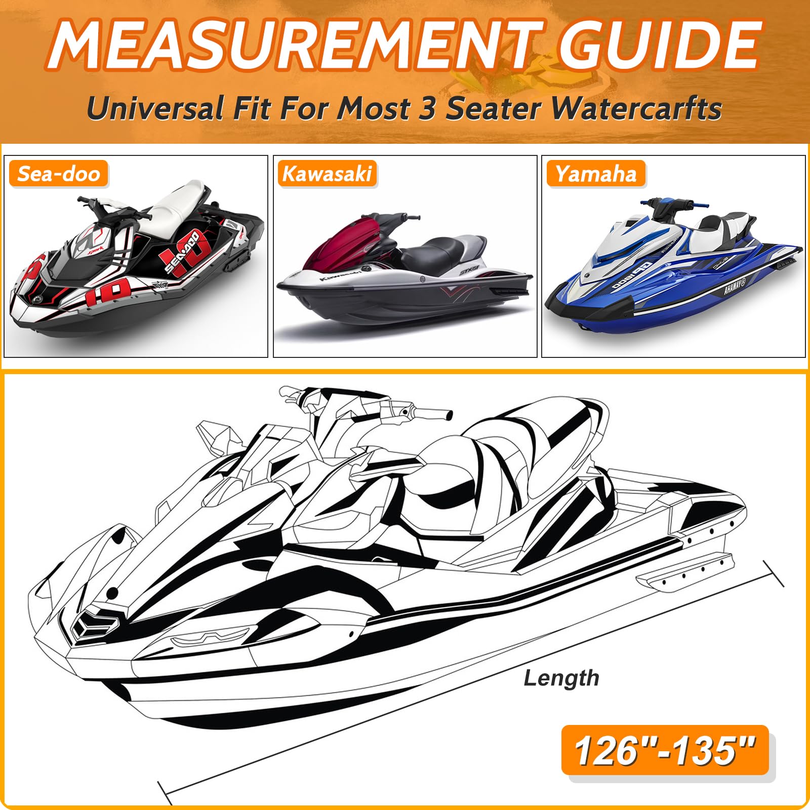 AUTOLION Trailerable Jet Ski Cover,Waterproof Tear Resistant Personal Watercraft Cover with 3 Thickened Buckles & Air Vent,Fits