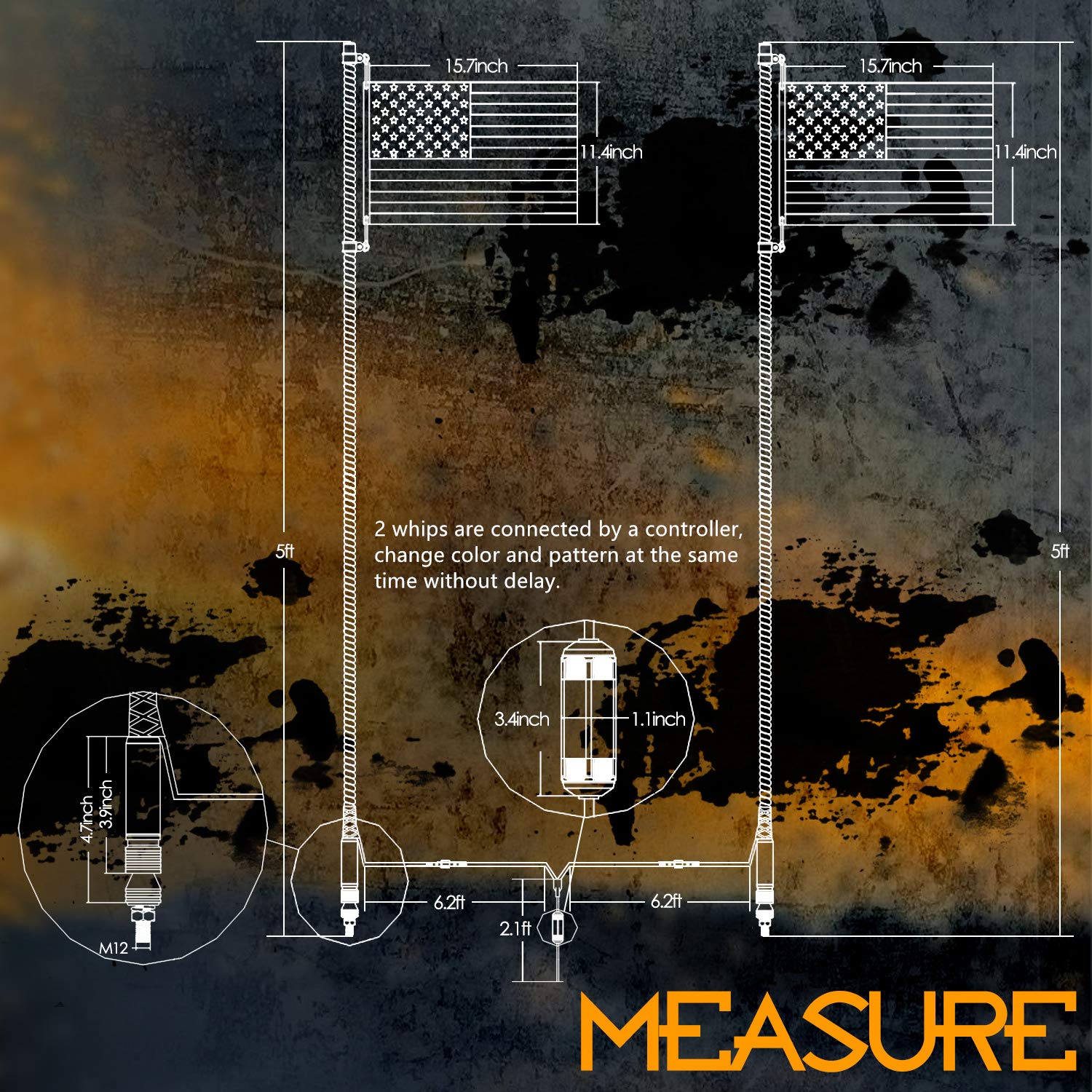 Nirider 2Pcs 5Ft Led Whip Lights With Flag Pole Remote Control Spiral Rgb Chase Light Offroad Warning Lighted Antenna Led Whips