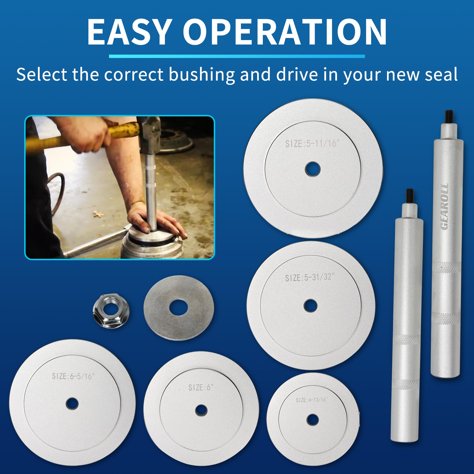 Gearoll Truck Hub Seal Installer Kit Fit For Size Seal For Class 7 & Class 8 Trucks, Heavy Duty Seal Drivers