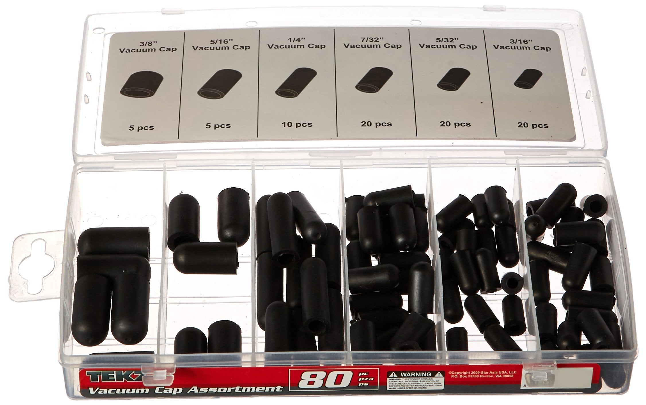 Tekz 45252 80-Piece Buna-N Rubber Vacuum Cap Assortment
