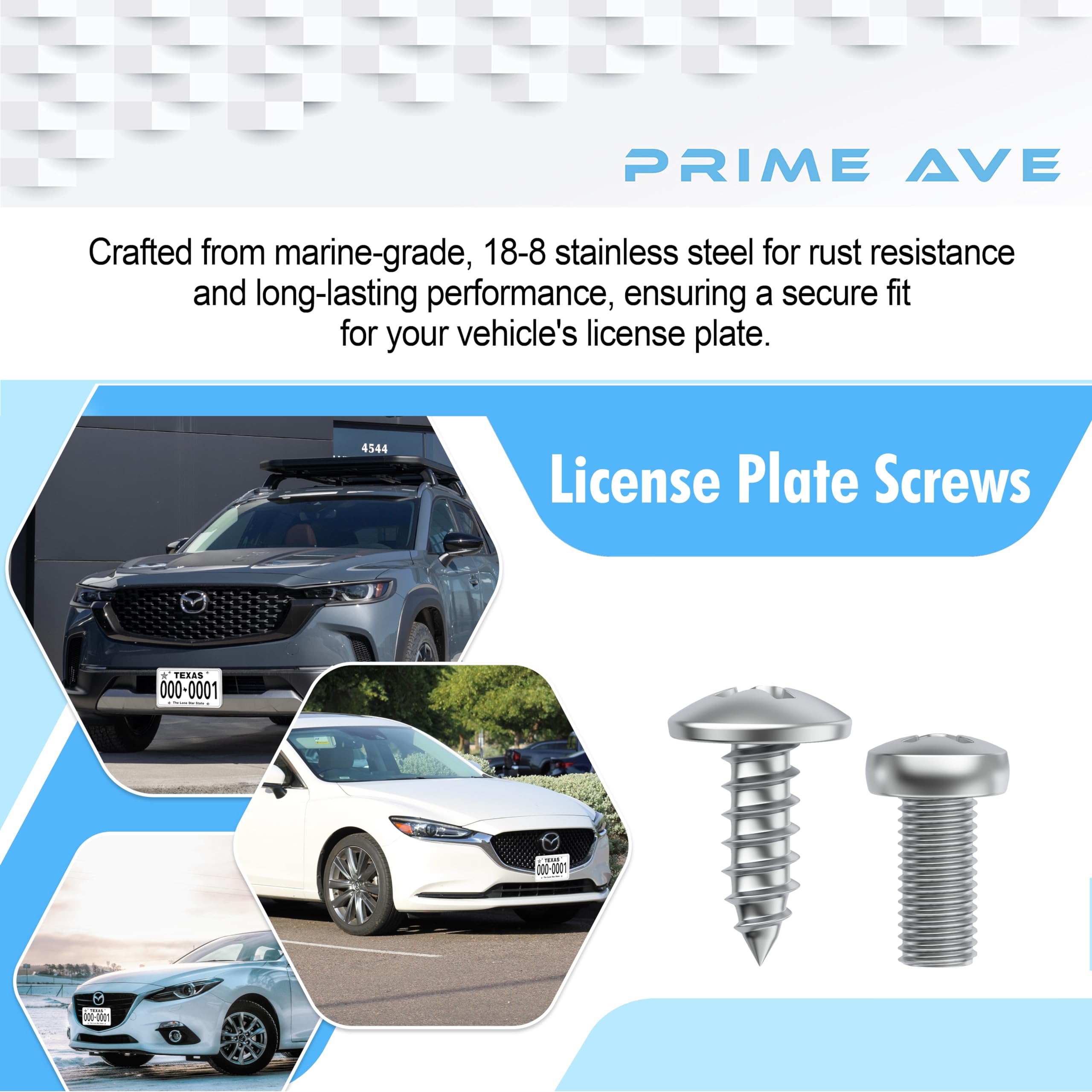 Prime Ave Stainless Steel License Plate Screws Compatible/Replacement For Mazda