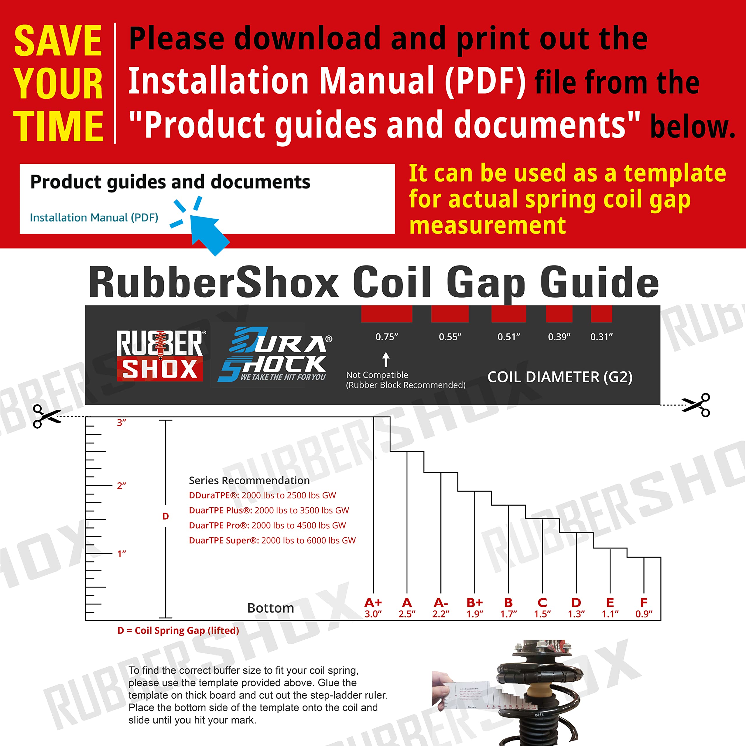 U.S. Rubbershox Duratpe Series Front-Rear Car Coil Spring Buffer Cushion/Automotive Suspension Shock Absorber Retainer Performance Booster Kit Universal Type A-F Vehicle Auto Parts (Csb, A-)