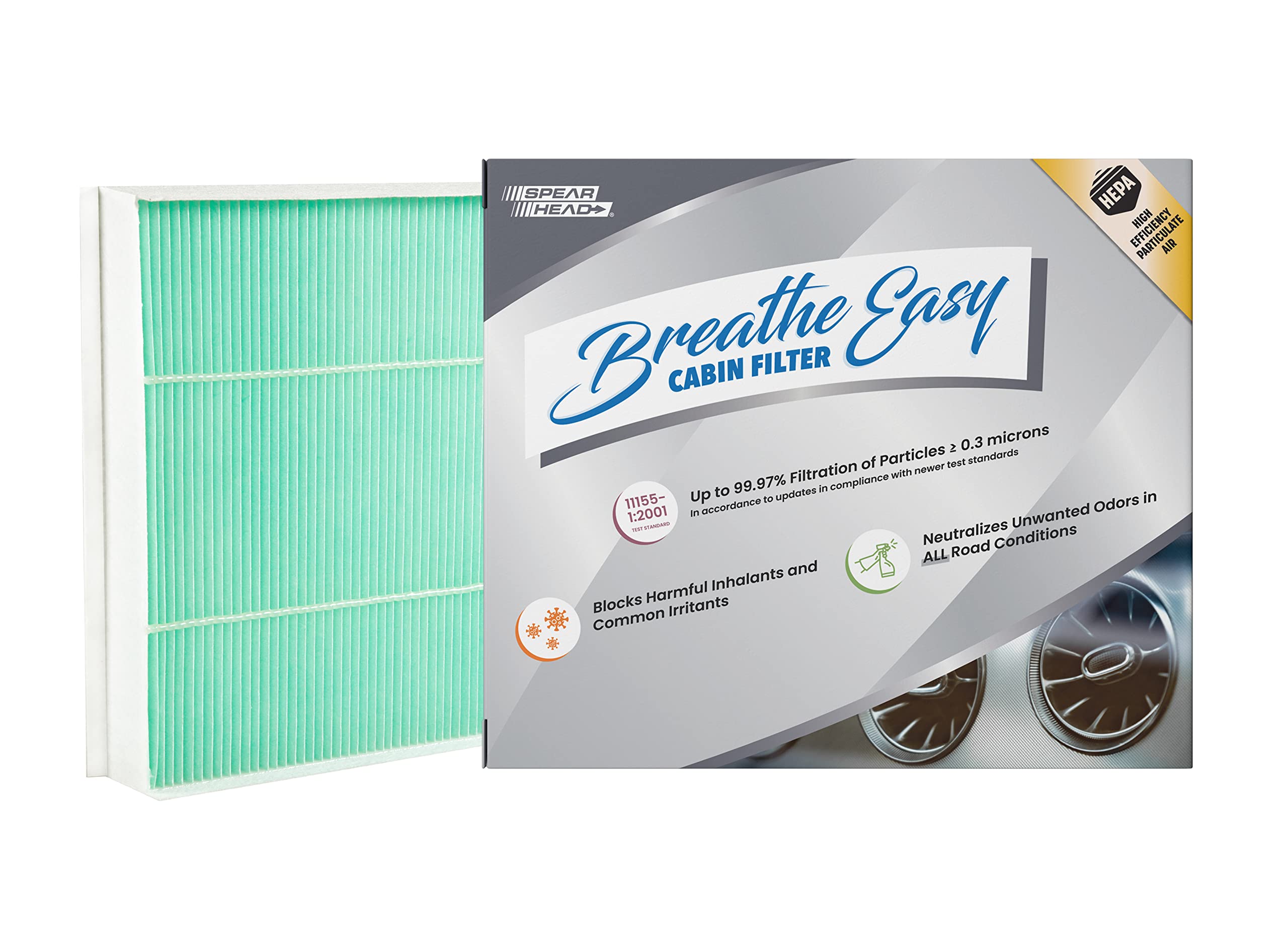 Spearhead Hepa Breathe Easy Cabin Filter, Up To 99.97% Filtration Of 0.3 Micron Particles W/No Airflow Reduction (Be-150H)