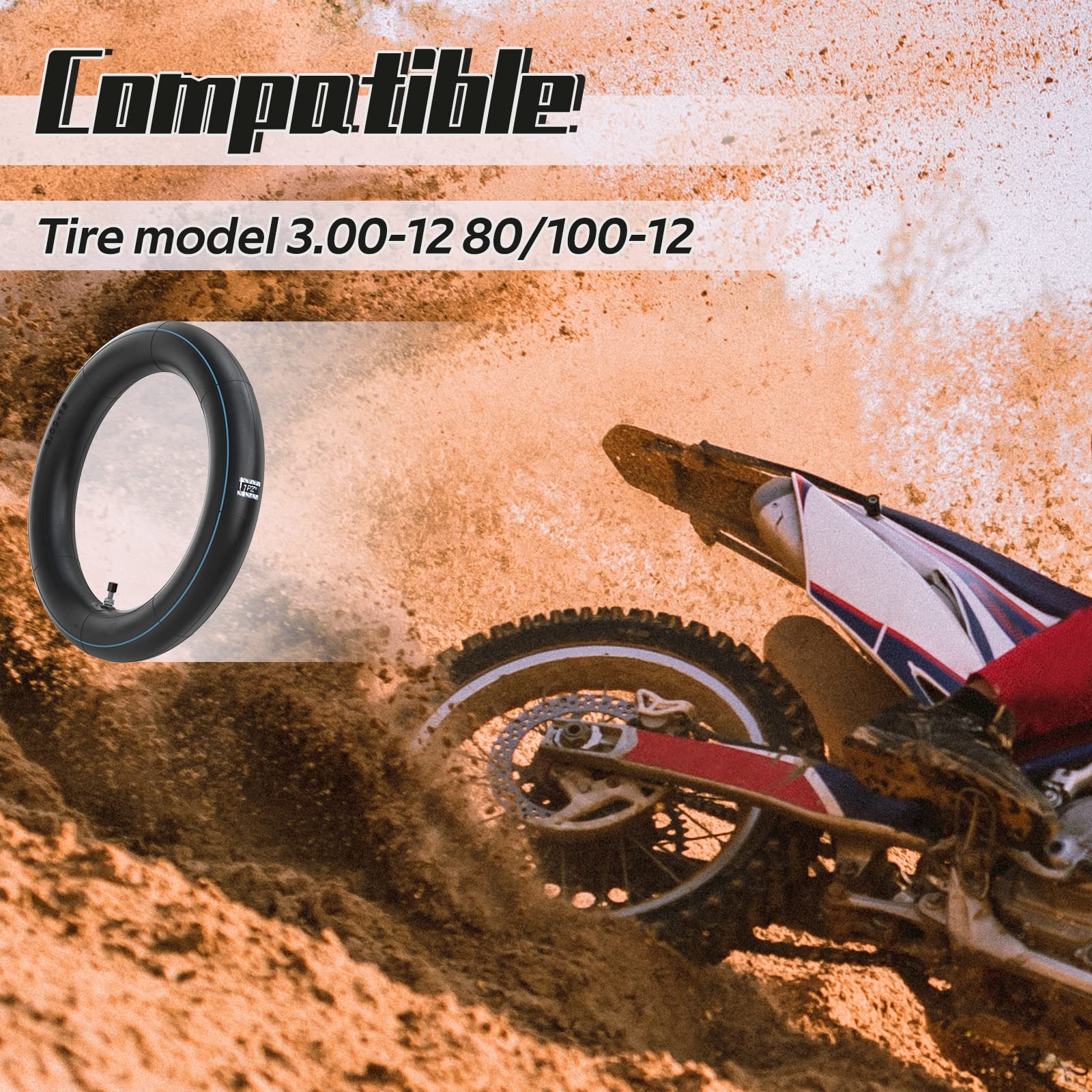 1Pz 9Ln-7Gc 3.00-12 3.00X12 Inner Tube 80/100-12 Tube For Honda Crf50 Crf110 Xr70 Klx110 Kawasaki Klx 110 Kx60 Suzuki Drz110 Ds80 Jr80 Rm50 Rm60 Yamaha Ttr90 Ttr110 Pw80 Off Road Motocross Dirt Bike