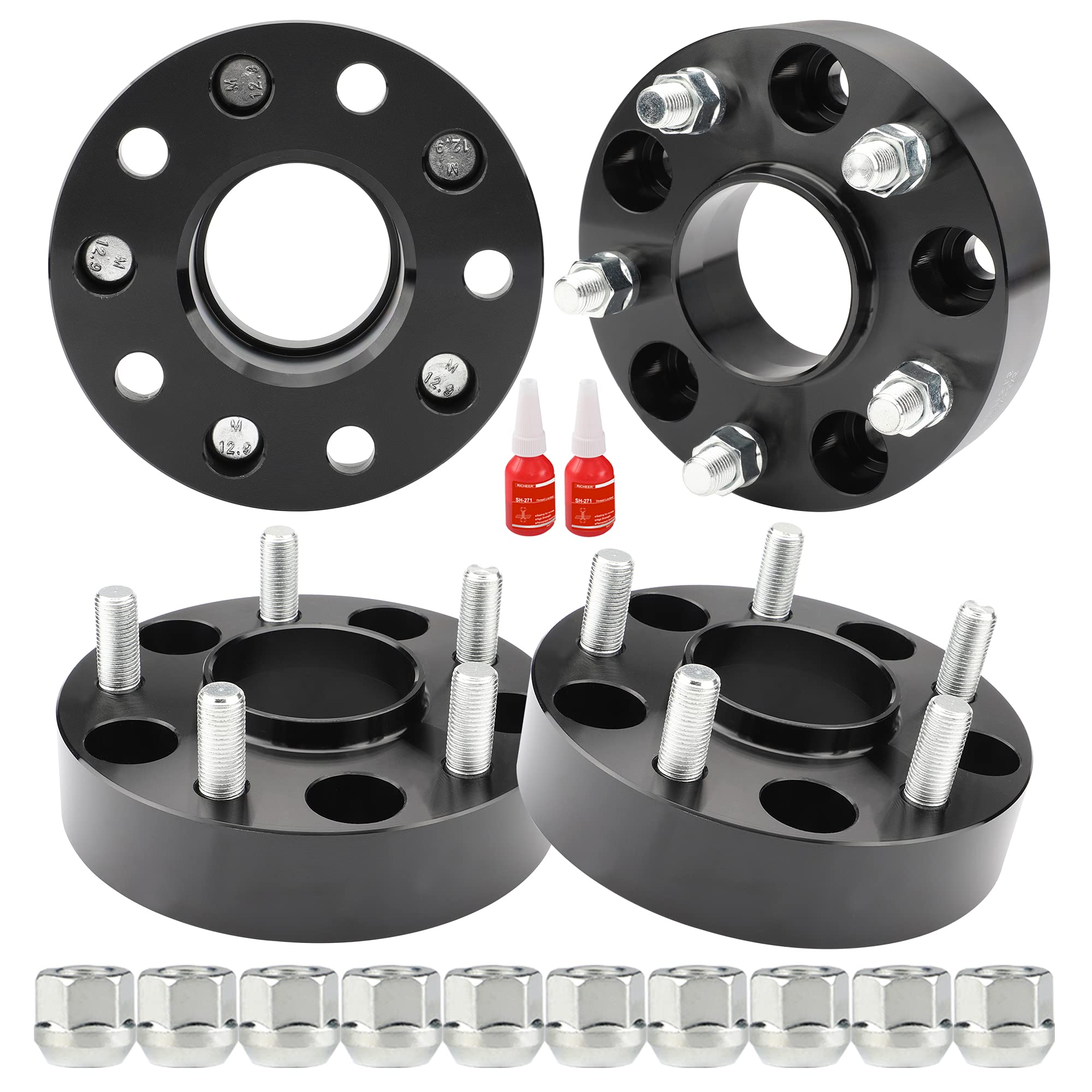 Richeer 1.5 Inch 5X5 Wheel Spacers For 2018-2024 Wrangler Jl, 2011-2024 Grand Cherokee Wk2 Wl, 2019-2024 Gladiator Jt, 2011-2023 Durango, 5X127Mm Forged Wheel Spacer With 14X1.5 Studs & 71.5Mm Bore