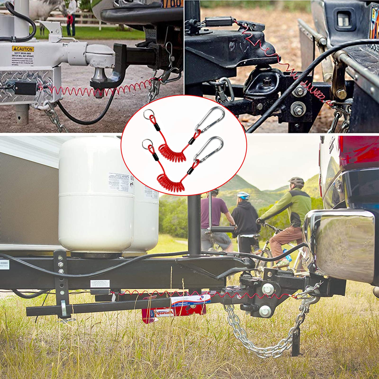 2Pcs Breakaway Trailer Cable, Trailer Brake Cable, Rv Stainless Steel Spring Towing Coiled Wire, Heavy Duty Steel Wire Extend To